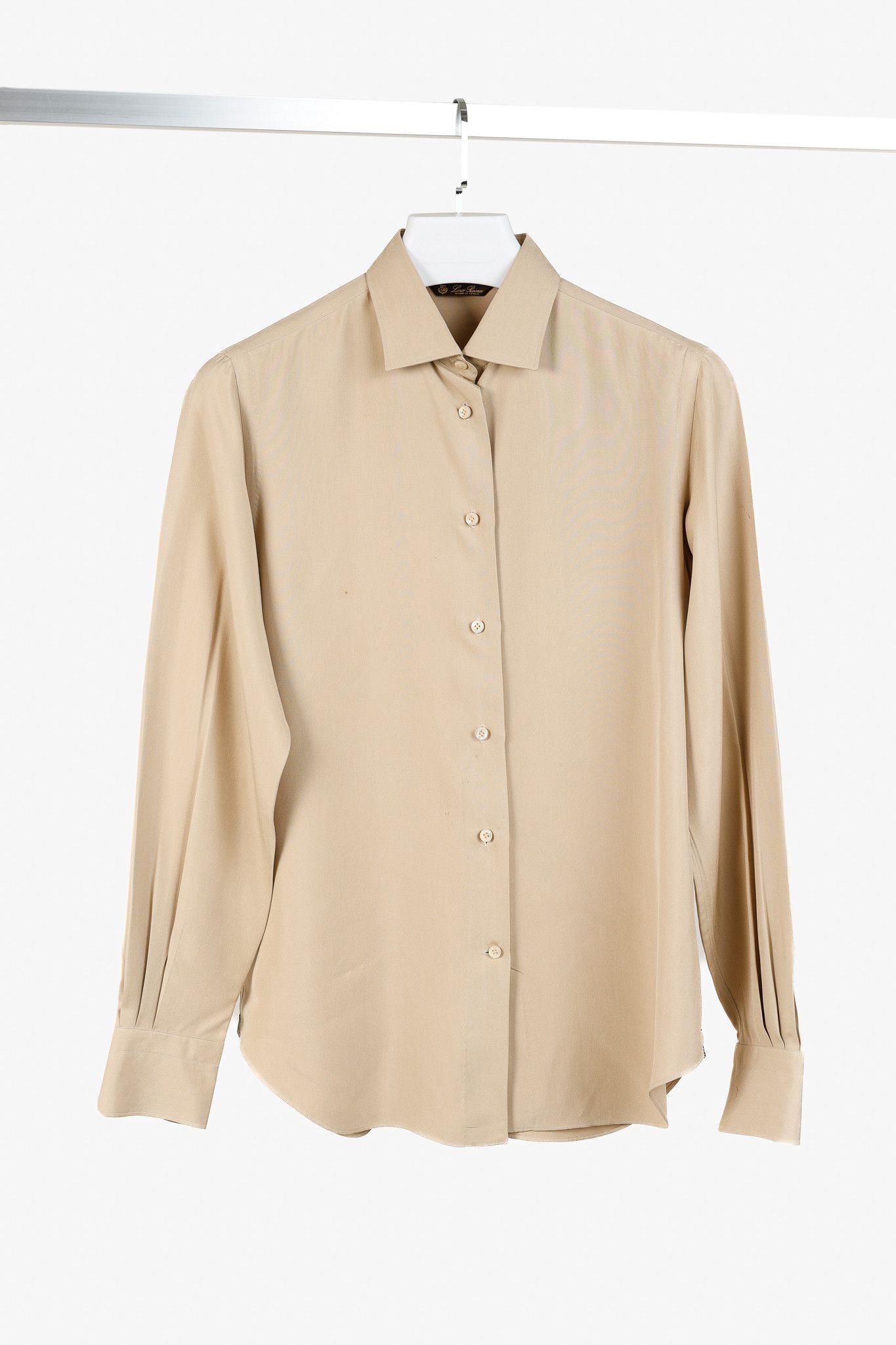 Loro Piana Loro Piana Tan Silk Buttoned Long-Sleeve Shirt Size S / US 4 / IT 40 - 1 Thumbnail