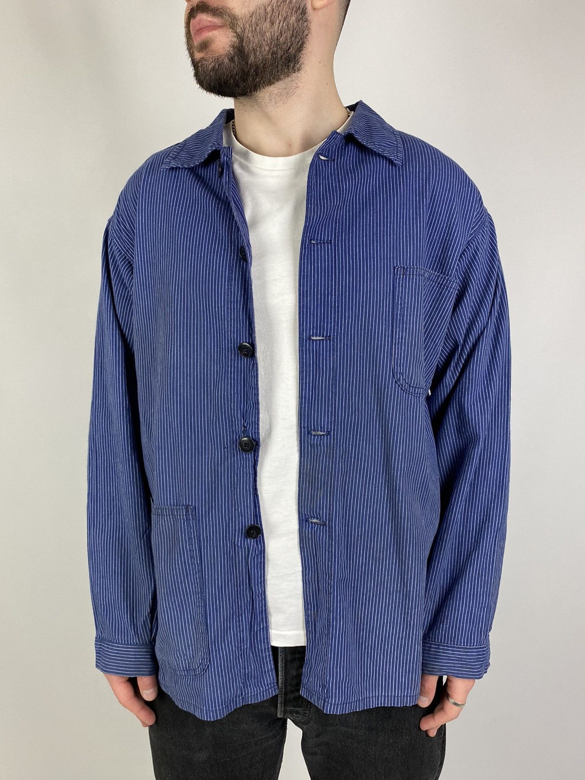 Vintage 90s Vintage Kempel Hickory Stripe Chore Work Over Shirt Size US S / EU 44-46 / 1 - 15 Thumbnail