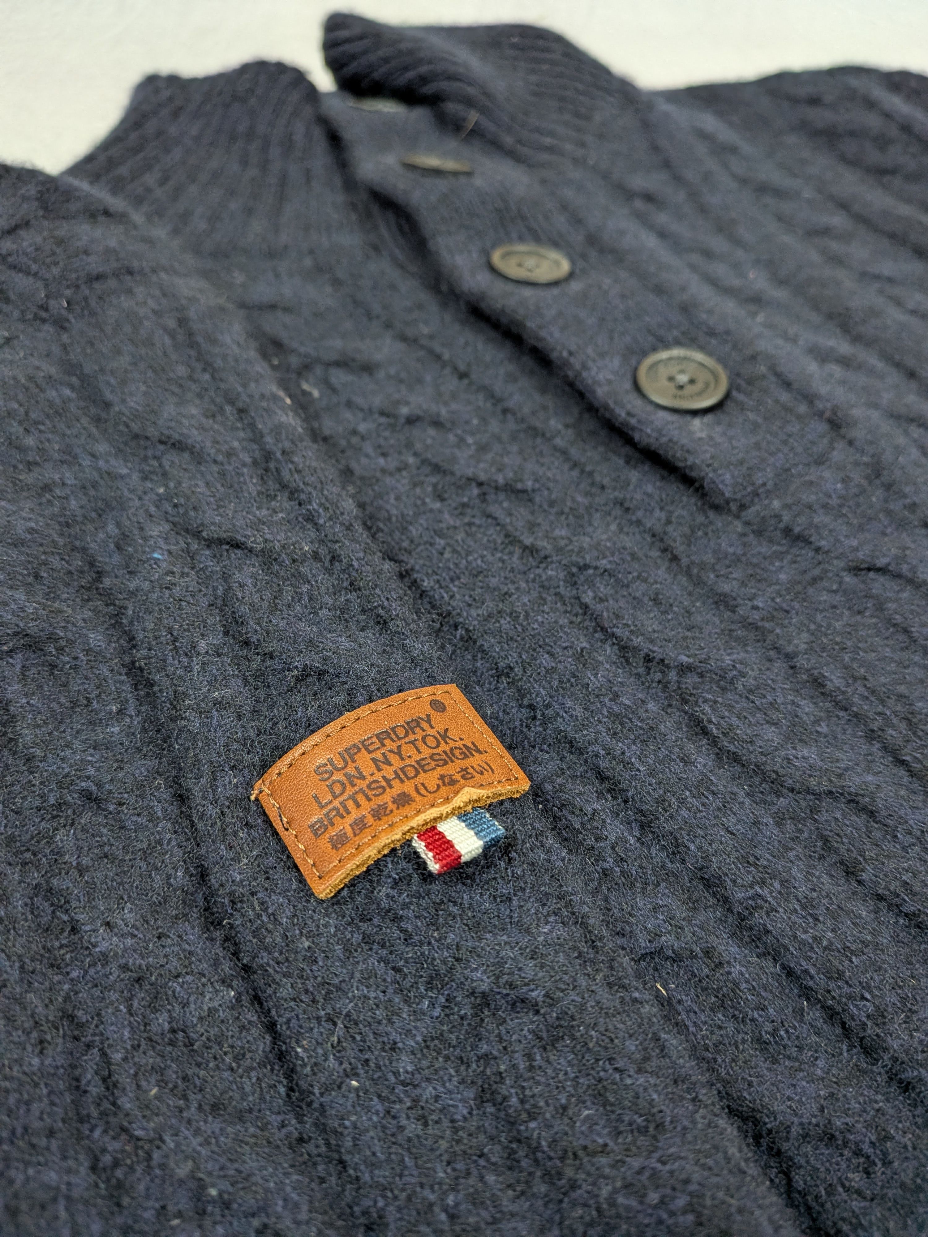 Superdry Superdry Navy Lambswool Chunky-Knit Sweater M L Waffle Knit Size US L / EU 52-54 / 3 - 6 Thumbnail