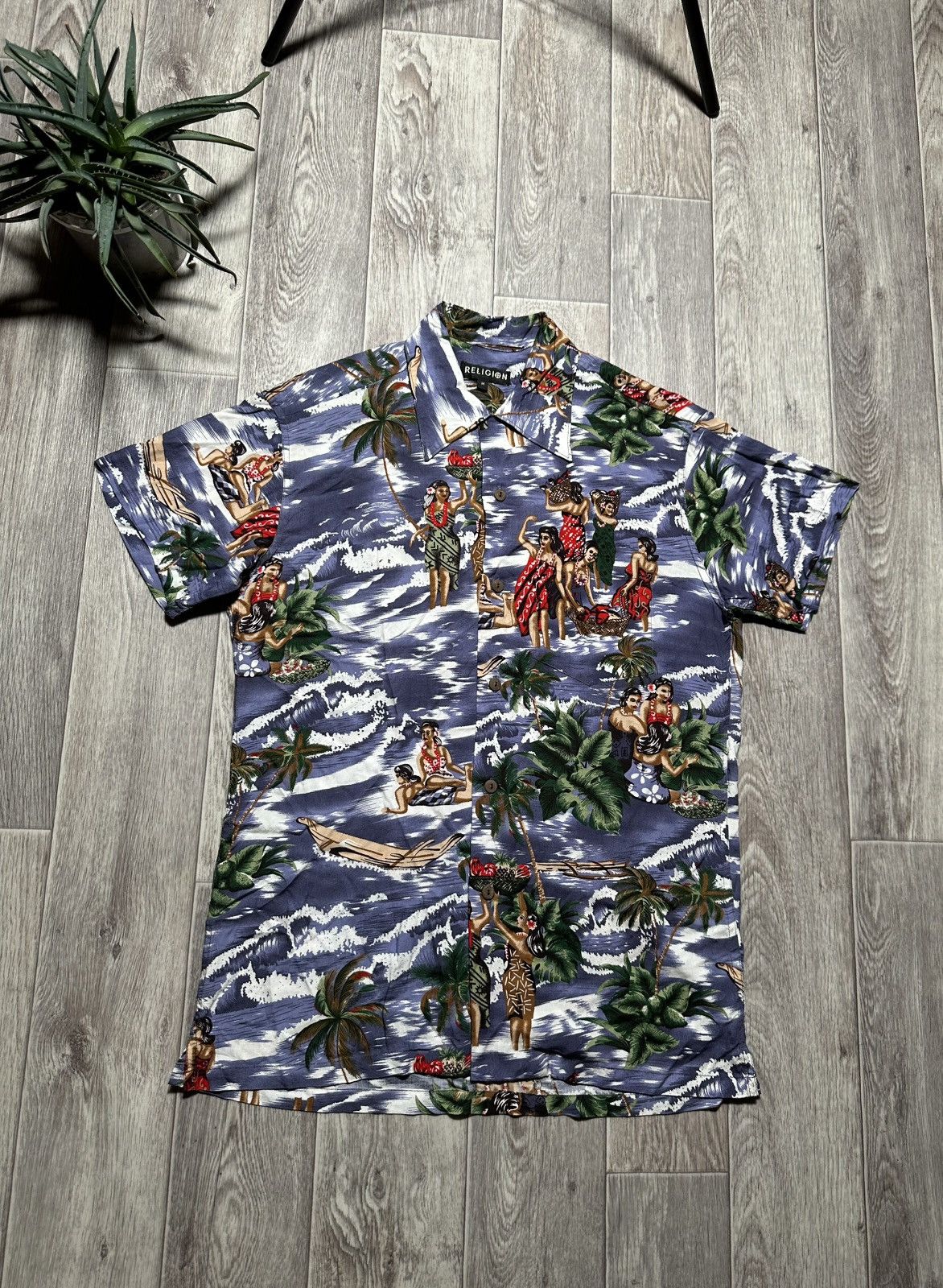 Designer Religion Hawaiian Linen Monogram Shirt Size US M / EU 48-50 / 2 - 1 Thumbnail