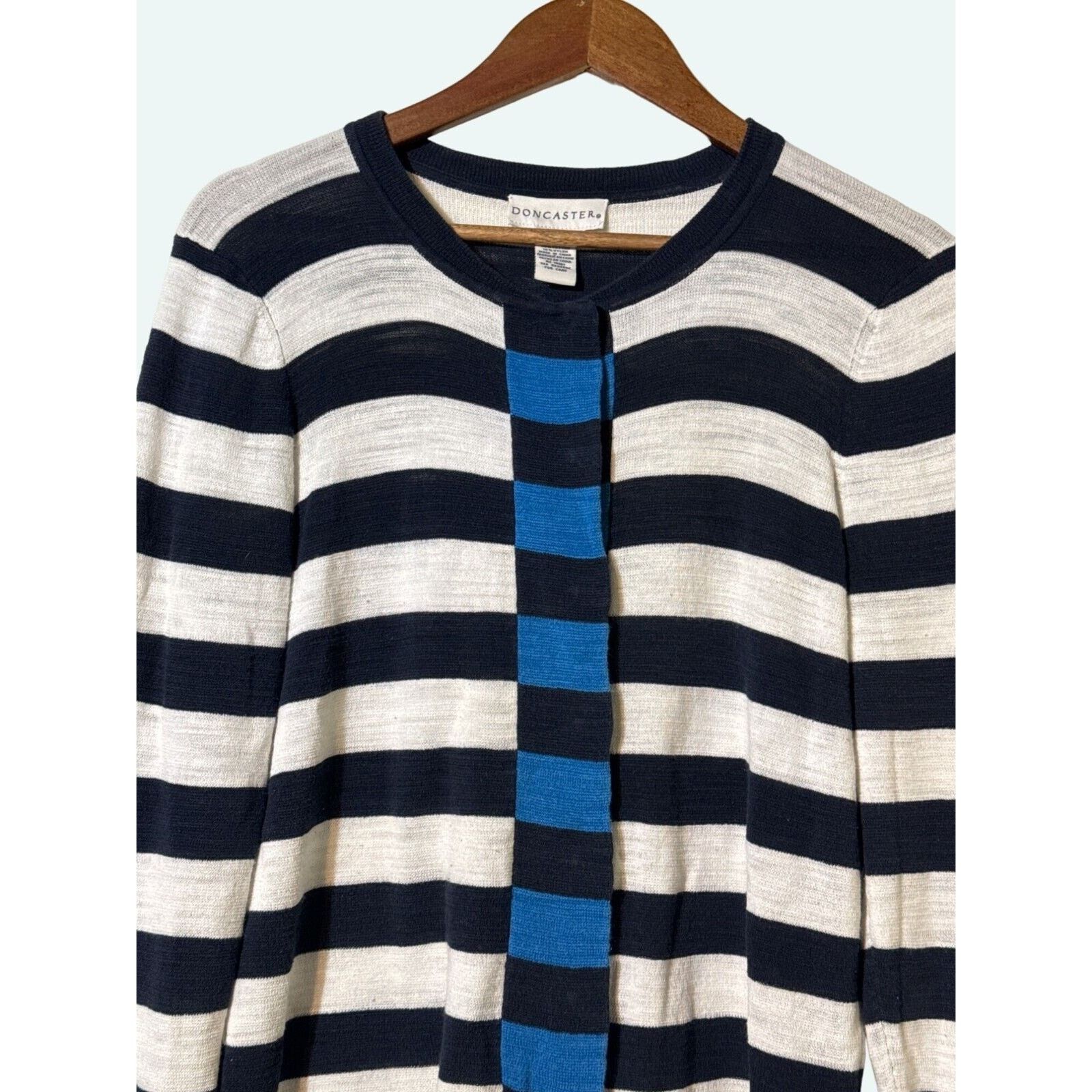 Other Doncaster Cardigan Hidden Snap Closure White Blue Large Size L / US 10 / IT 46 - 3 Thumbnail