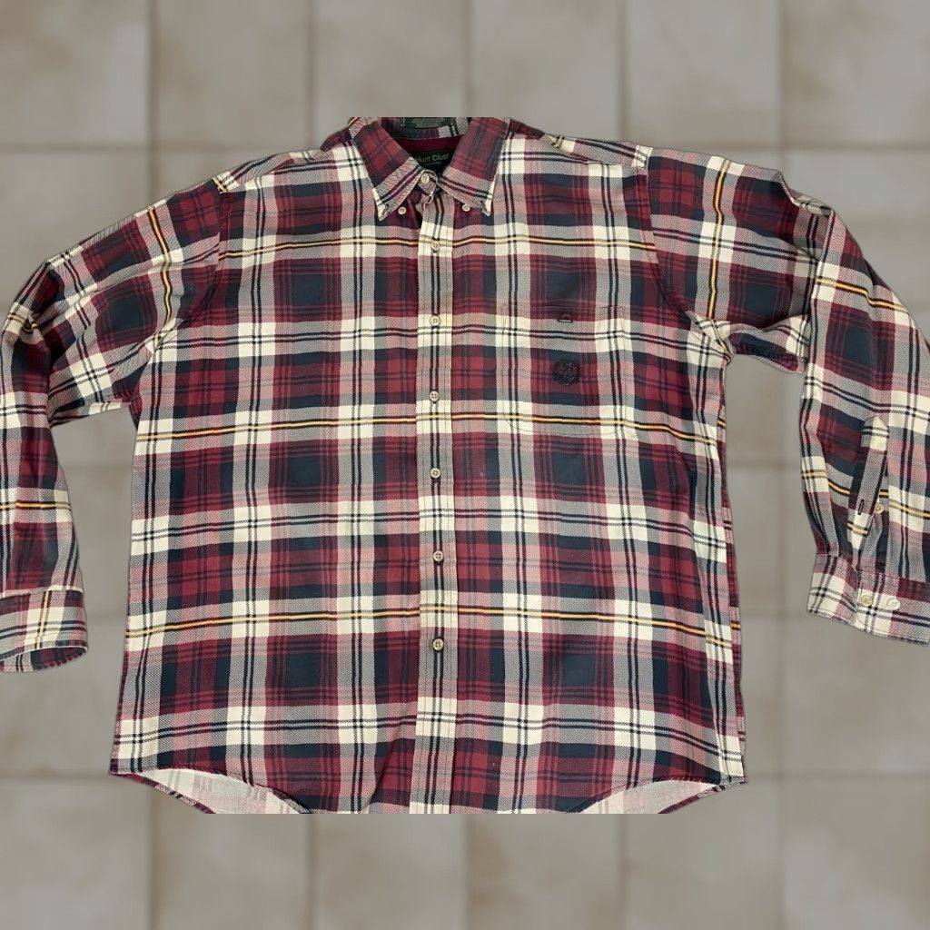 Vintage Hunt Club Shirt Mens Large Red Plaid Button-Down Short Sleeve Collared Button-Up Knit Polyester Size US L / EU 52-54 / 3 - 1 Thumbnail