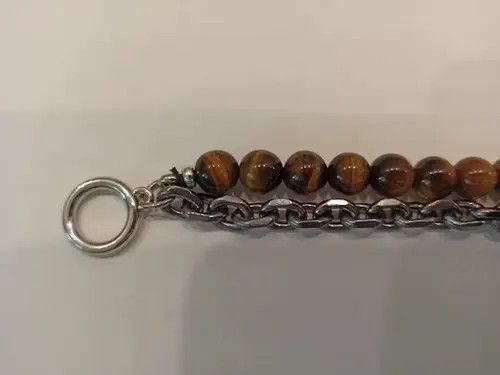 Japanese Brand Black Matte + Brown Tiger Eye Bead + Chain Bracelet Size ONE SIZE - 3 Thumbnail