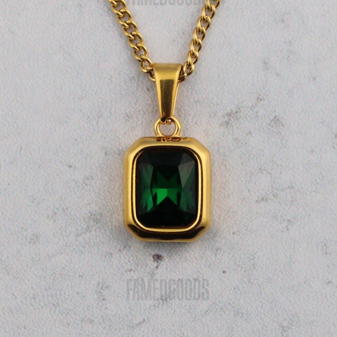 Jewelry Gold Emerald Cubic Zirconia Pendant Chain Necklace Size ONE SIZE - 1 Thumbnail