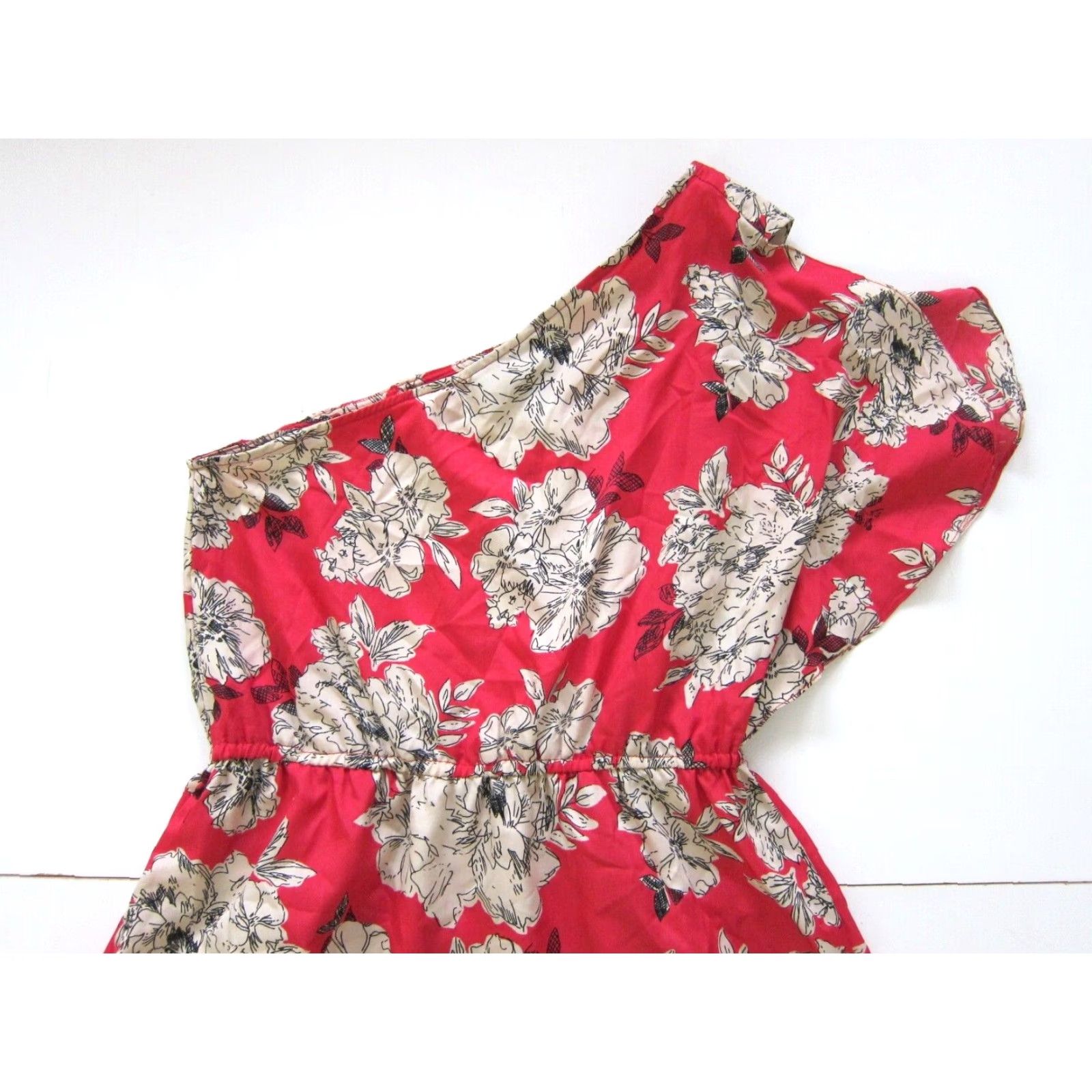 Pinko Angie Pink Ivory Black Floral One Shoulder Empire Waist Sun Dress Women Medium Size M / US 6-8 / IT 42-44 - 5 Thumbnail