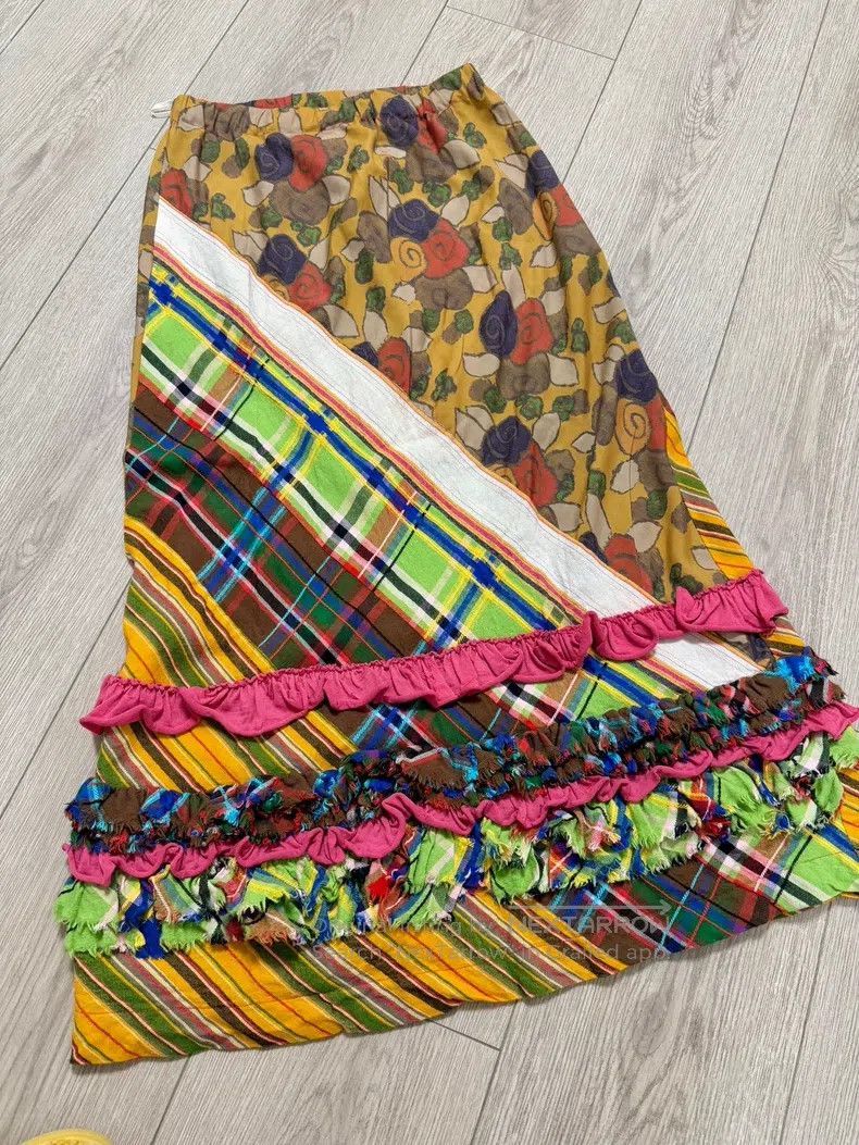 Comme des Garcons Comme des Garcons Floral checkered mixed material pieced h Size 23" - 1 Thumbnail