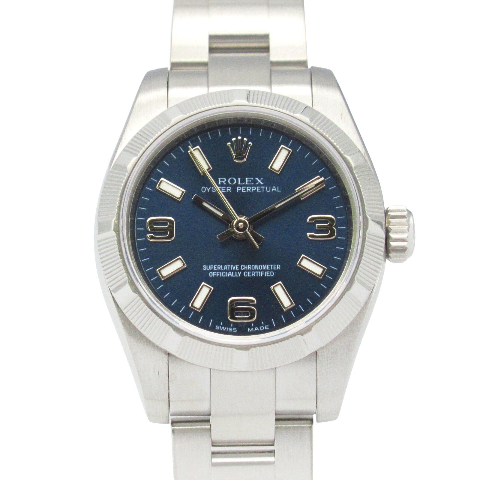 Rolex Oyster Perpetual M Number Women Watch Automatic Winding Stainless Steel Blue