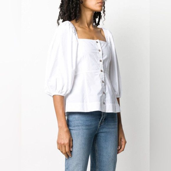 Ganni SSENSE GANNI White Puff Sleeve Poplin Blouse 8 euc summer Size M / US 6-8 / IT 42-44 - 1 Thumbnail