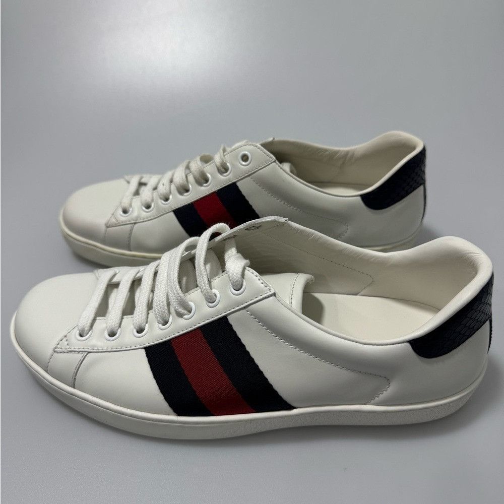 Gucci Gucci New Ace Leather Sneakers White Navy Men’s UK 6/US 7 Size US 7 / EU 40 - 3 Thumbnail