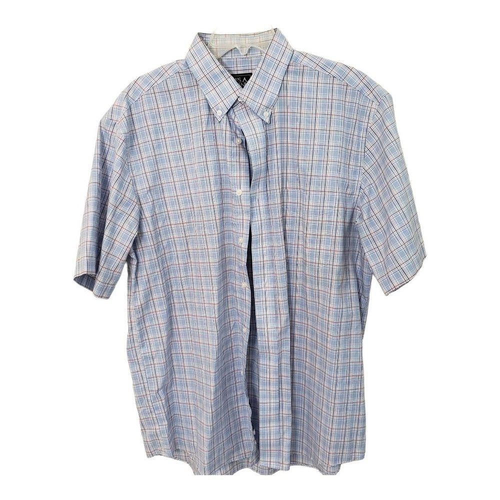Designer CT452 Jos A Bank Traveller Blue Striped Short Sleeve Shirt L Size US L / EU 52-54 / 3 - 1 Thumbnail
