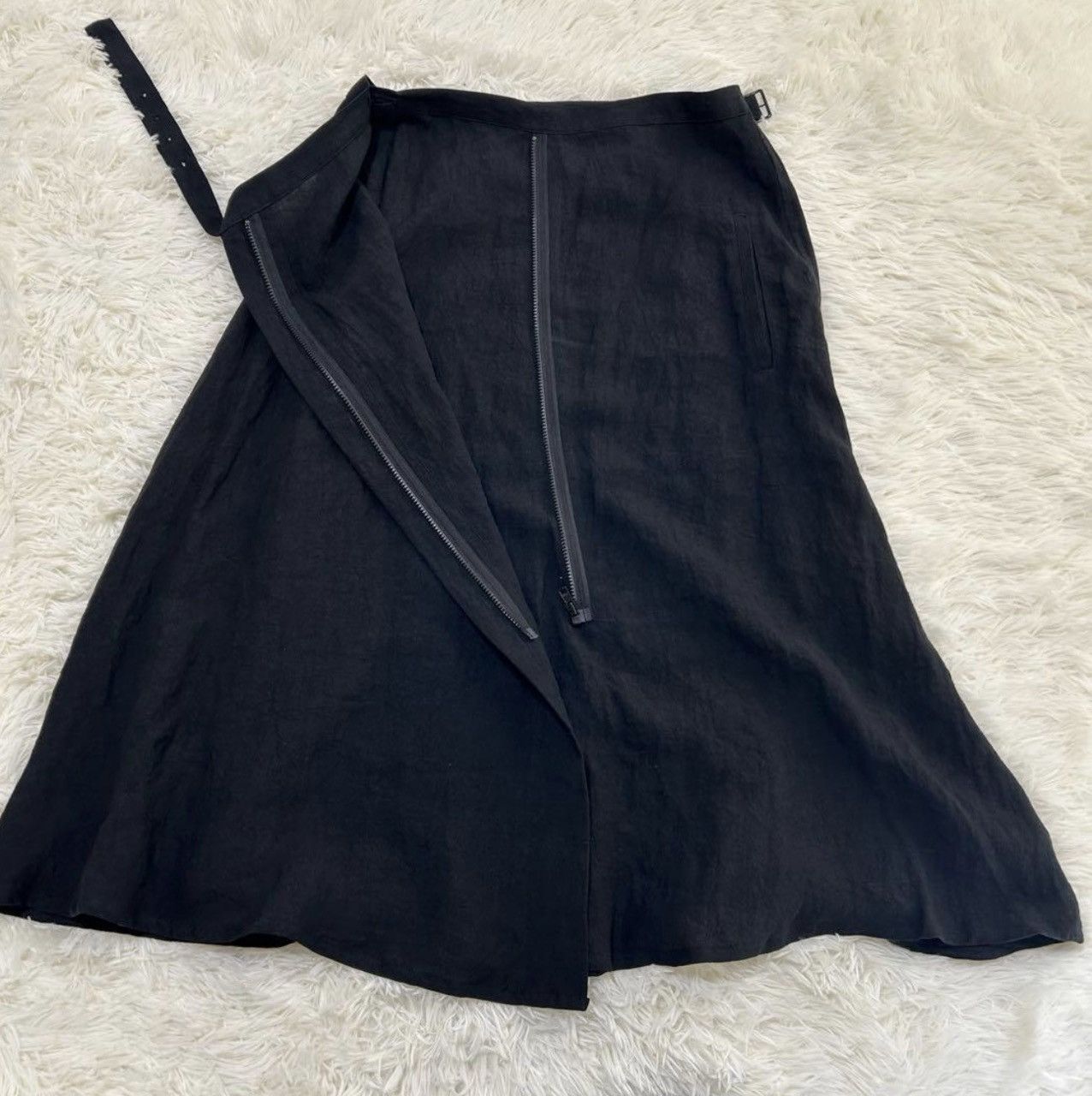 Yohji Yamamoto Yohji Yamamoto Femme Linen Asymmetrical Zip Flare Wrap Skirt Size 29" - 6 Thumbnail