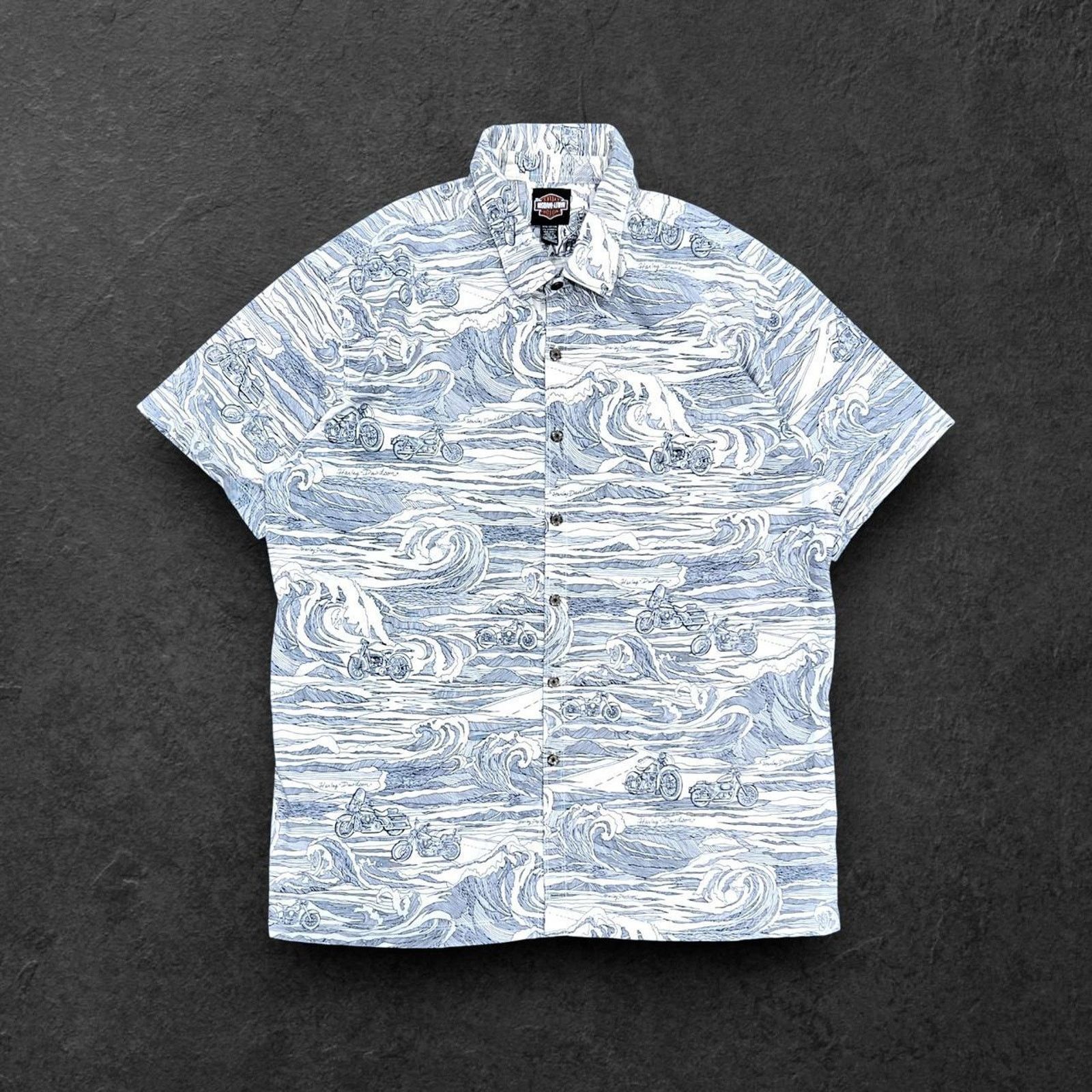 Harley Davidson Harley-Davidson Blue Scenic Wave Short Sleeve ButtonUp Shirt Size US XL / EU 56 / 4 - 1 Thumbnail