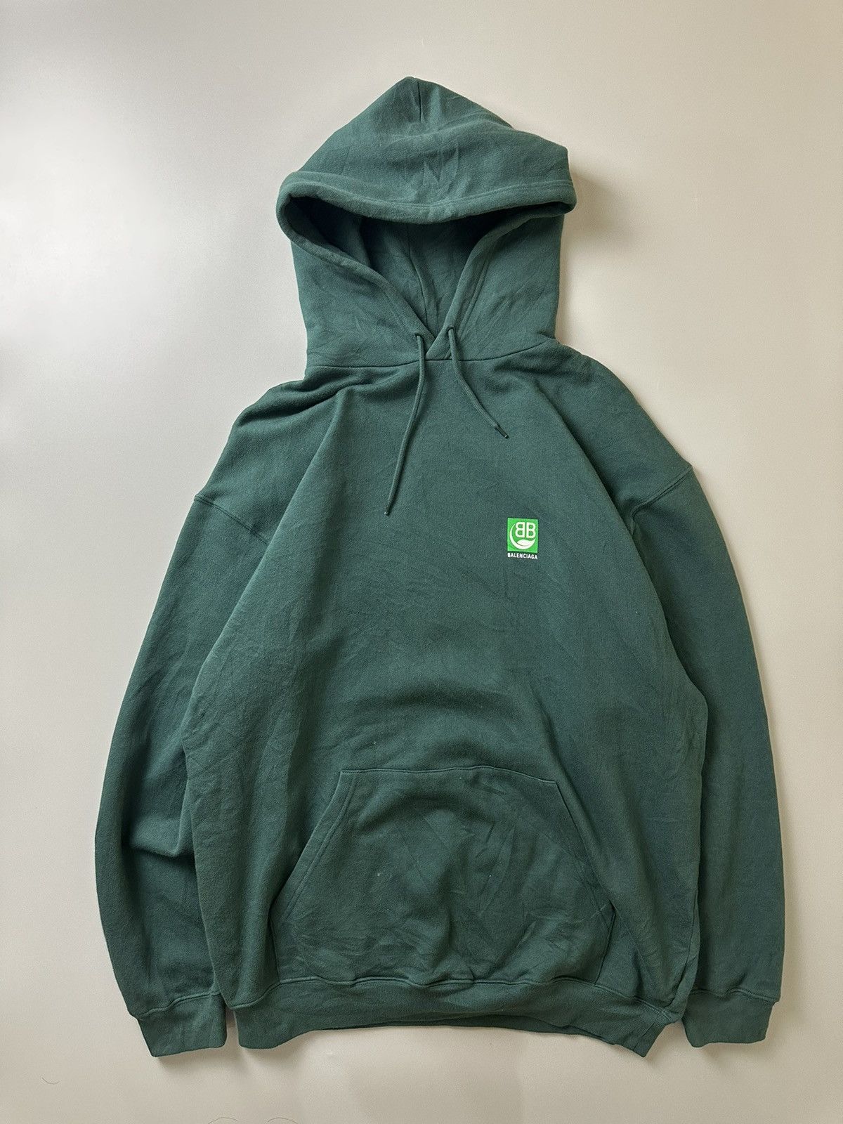 image of Balenciaga Green Leaf Bb Logo Hoodie, Men's (Size Small)