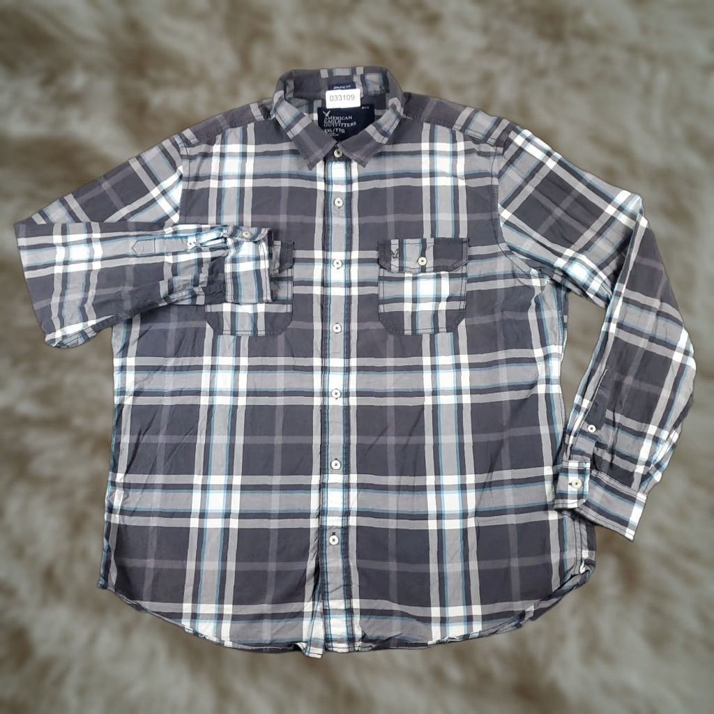 American Eagle Outfitters American Eagle Men's 2XL Gray Plaid Button-Up Long Sleeve Shirt Casual Size US XXL / EU 58 / 5 - 1 Thumbnail