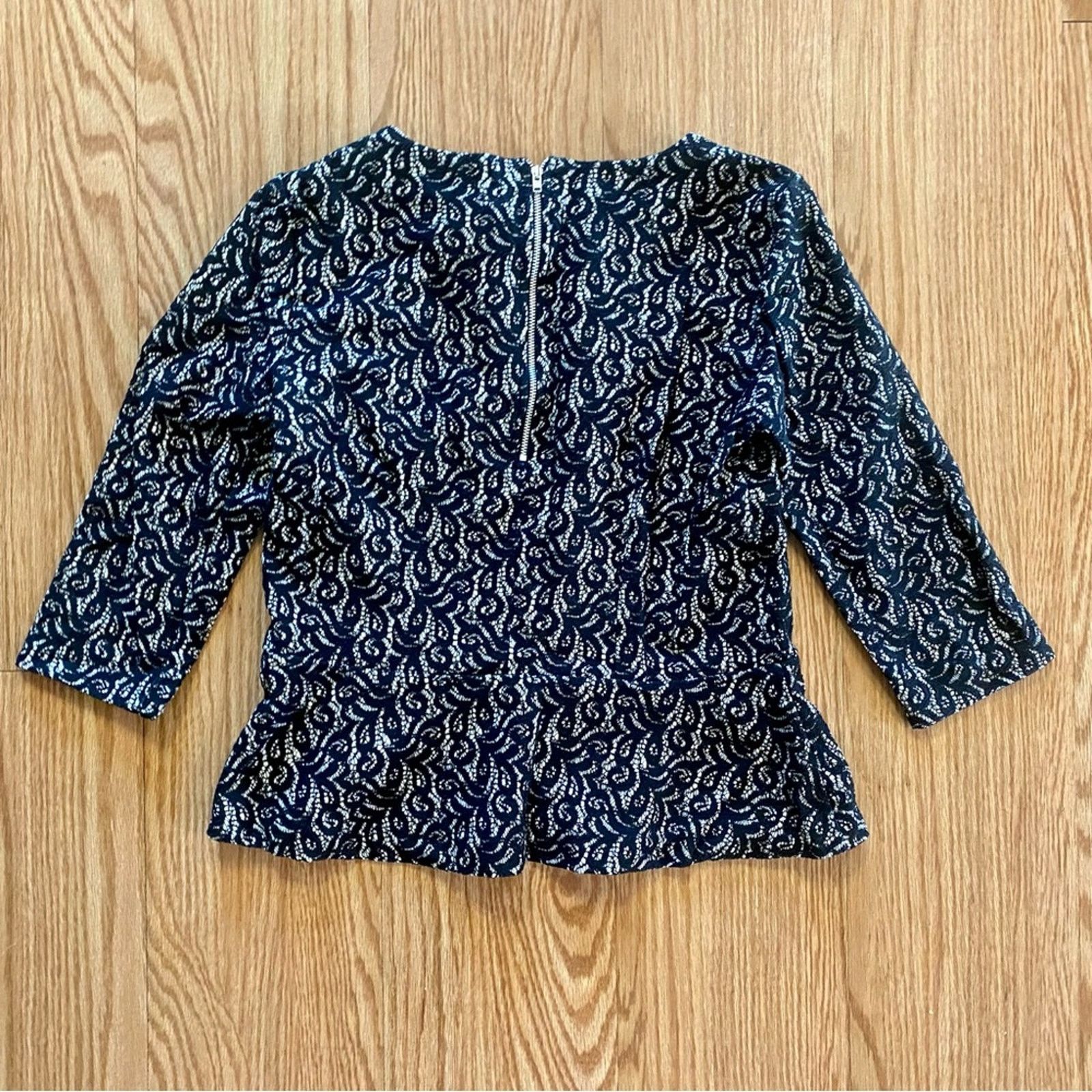 J.Crew J Crew Black Peplum Lace Blouse Top Womens Medium Size M / US 6-8 / IT 42-44 - 9 Thumbnail