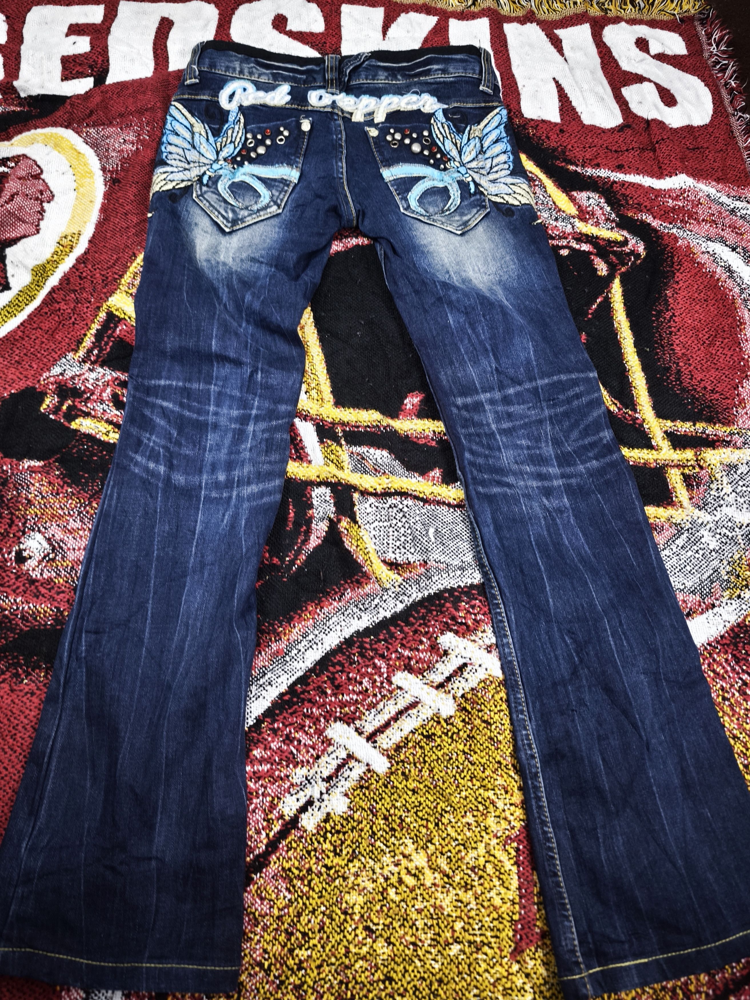 Hysteric Glamour Flare 🔥 Red Pepper Butterfly Embroidery Flare Jeans Size 31" - 2 Thumbnail