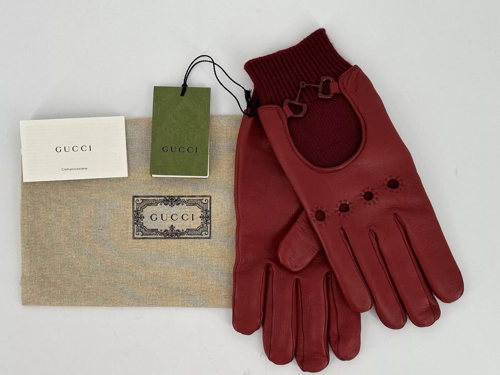 Gucci new Gucci Gloves Men's leather red Size-M-9 Size ONE SIZE - 2 Thumbnail