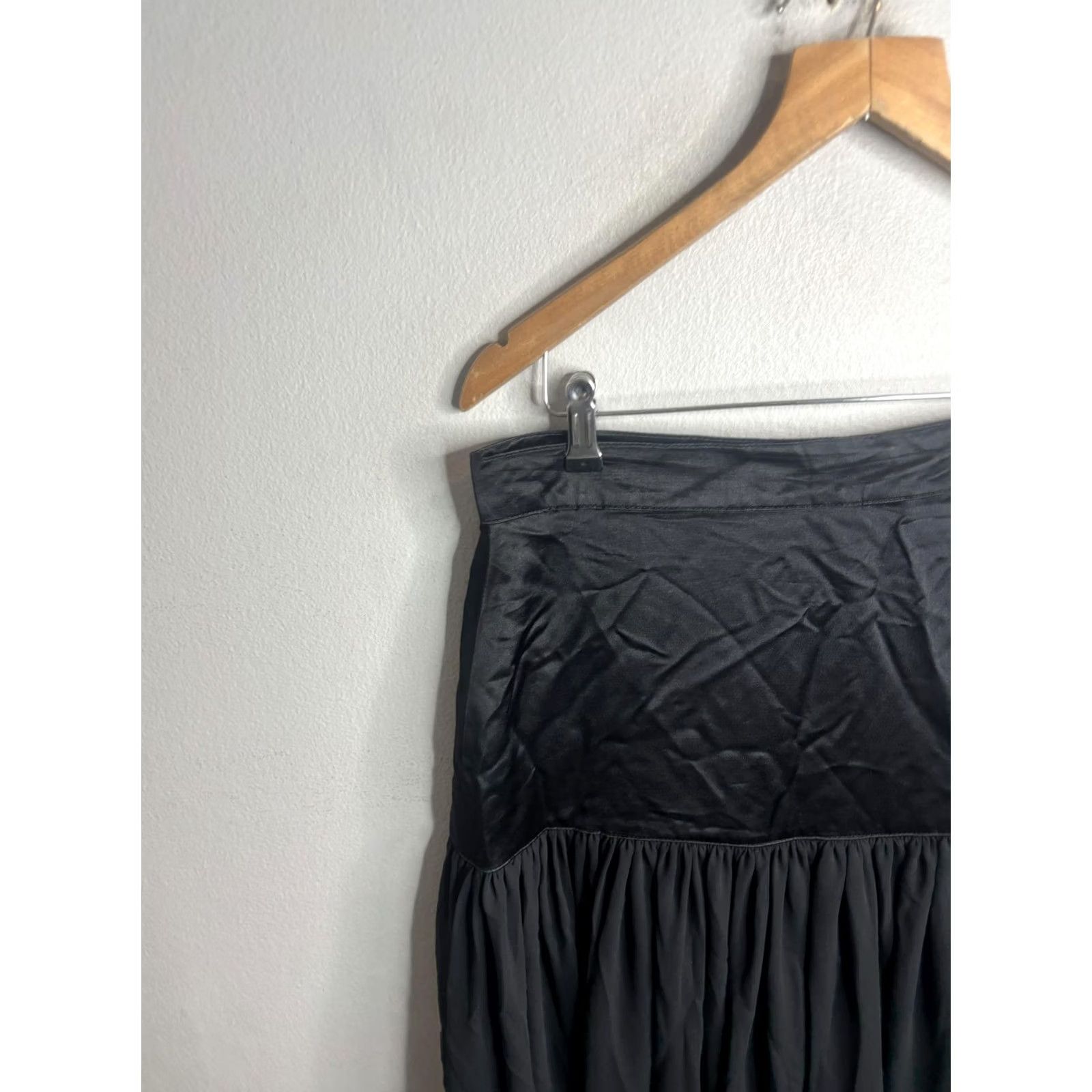 Escada Vintage Escada Skirt Womens 38 Black Satin Chiffon Maxi High Waist Long Boho Size 28" / US 6 / IT 42 - 2 Thumbnail
