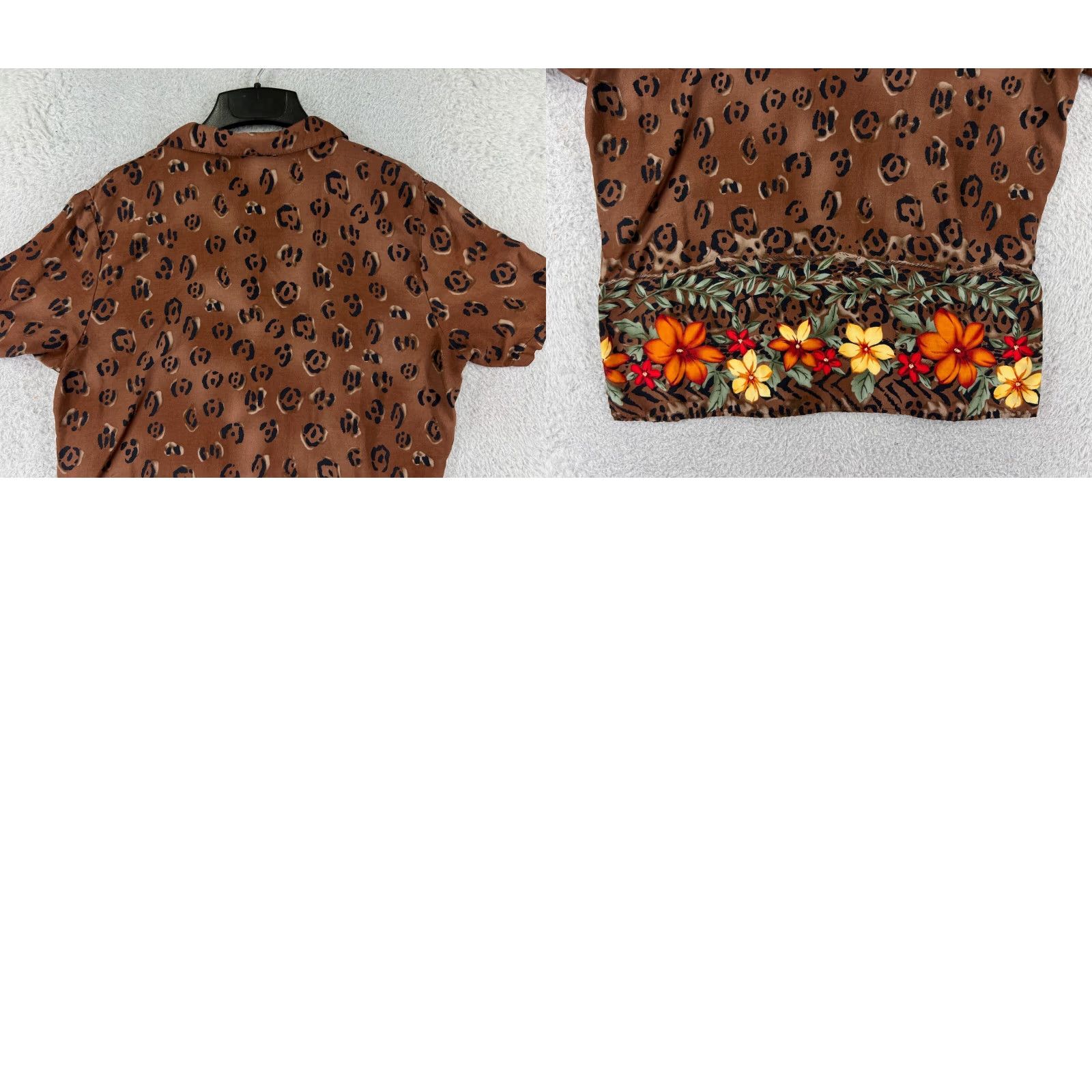 Vintage Notations Shirt Womens XL Brown Leopard Print Hawaiian Floral Rayon Vintage No Size XL / US 12-14 / IT 48-50 - 9 Thumbnail
