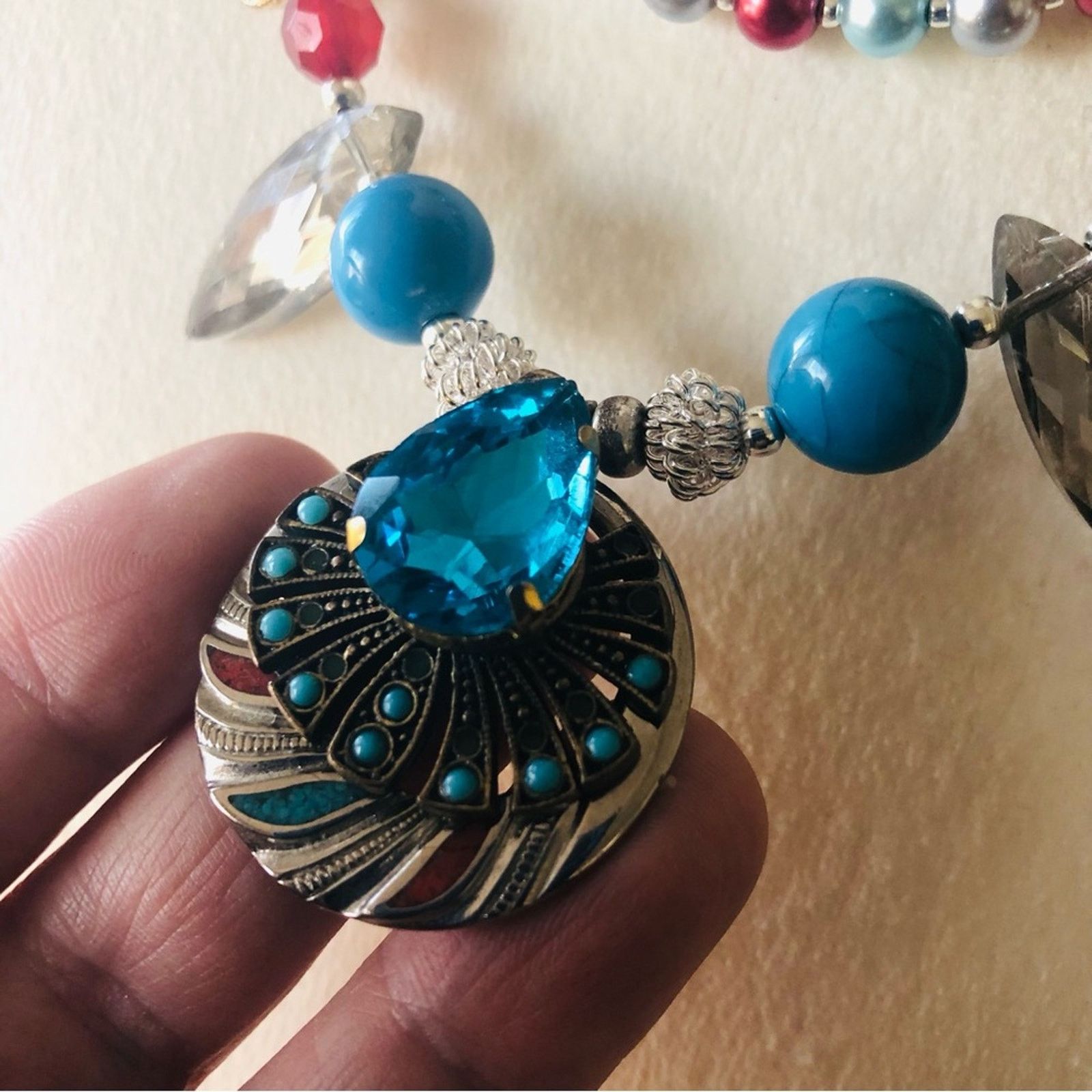 Handmade Handcrafted repurpose double strand turquoise Pearl necklac Size ONE SIZE - 11 Thumbnail