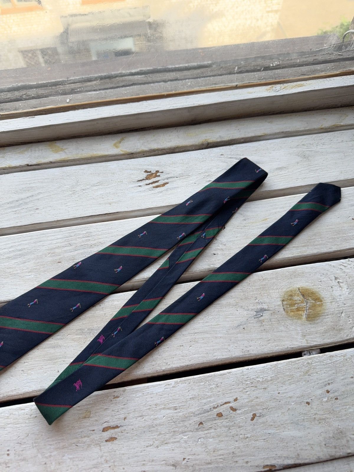 Burberry × Designer × Vintage Burberrys England Golf Motif Silk Tie Stripe VNTG Size ONE SIZE - 3 Thumbnail