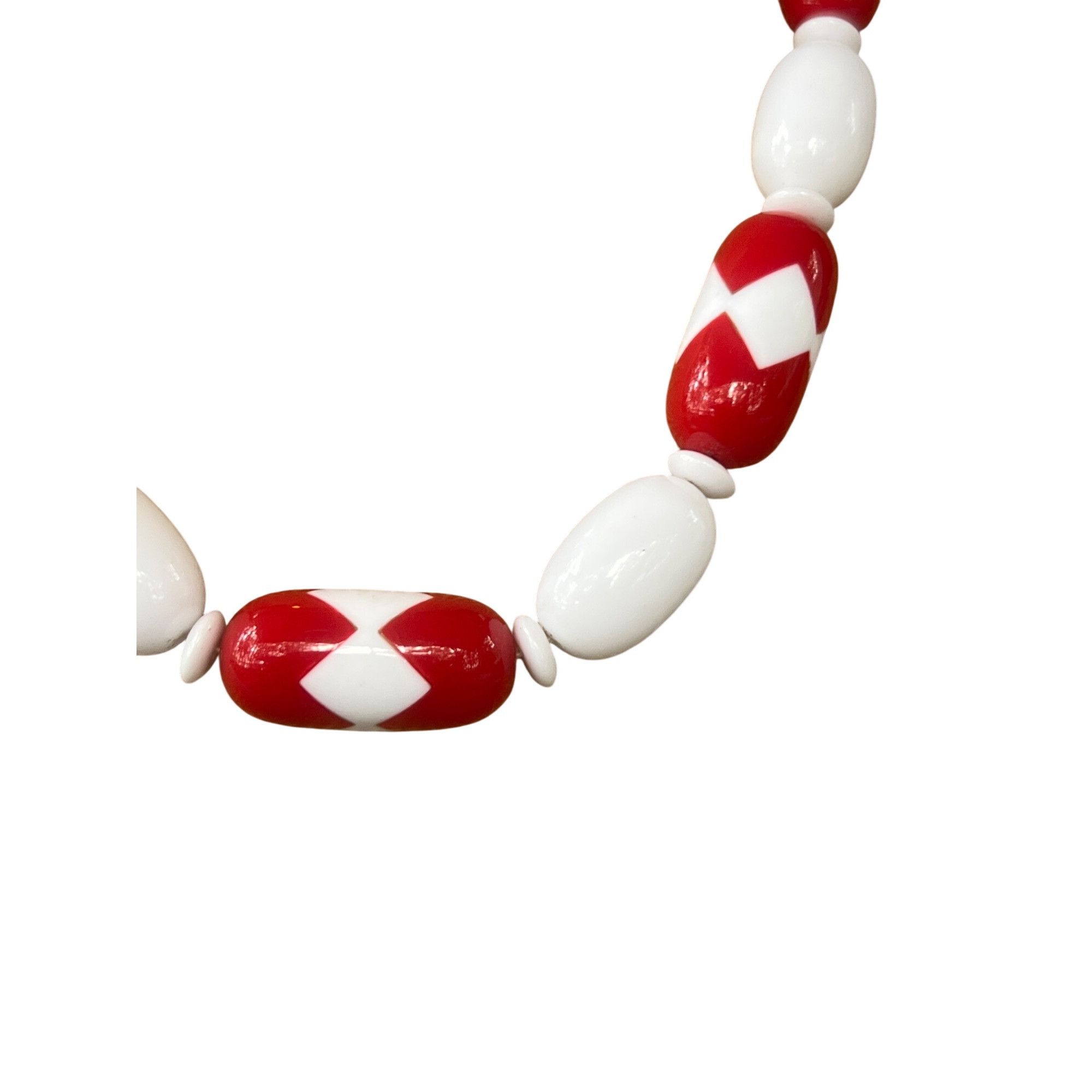 Other Vintage Red White Bead Necklace With Oval Geometric Beads MC Size ONE SIZE - 2 Thumbnail