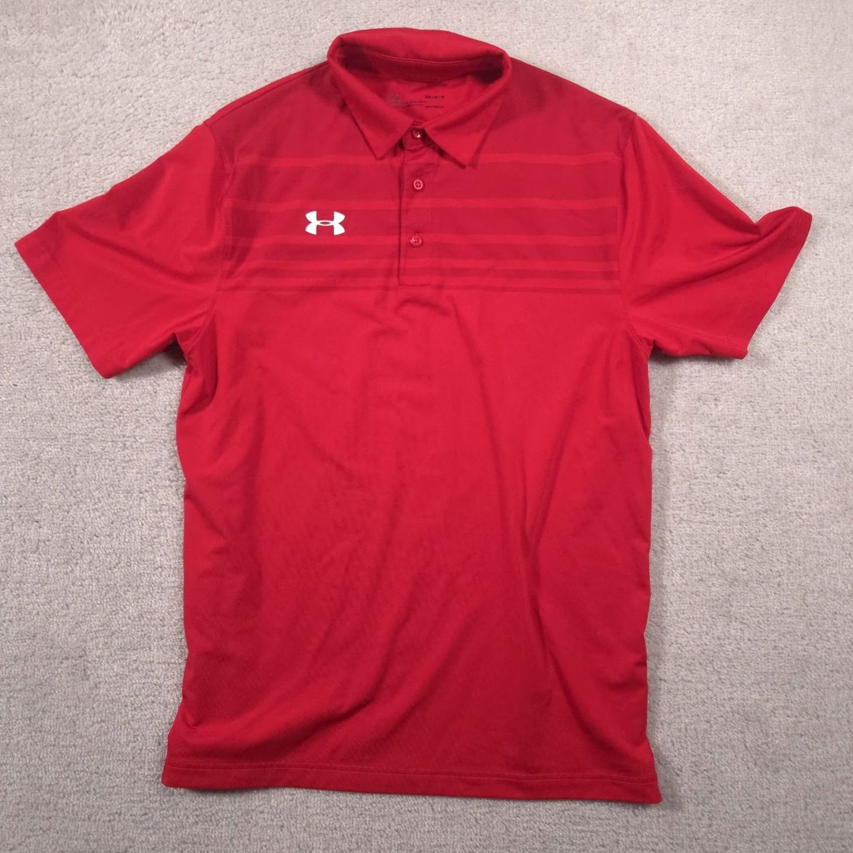 Under Armour Under Armour Polo Shirt Mens Medium Red Striped HeatGear Golf Performance Top Size US M / EU 48-50 / 2 - 2 Thumbnail