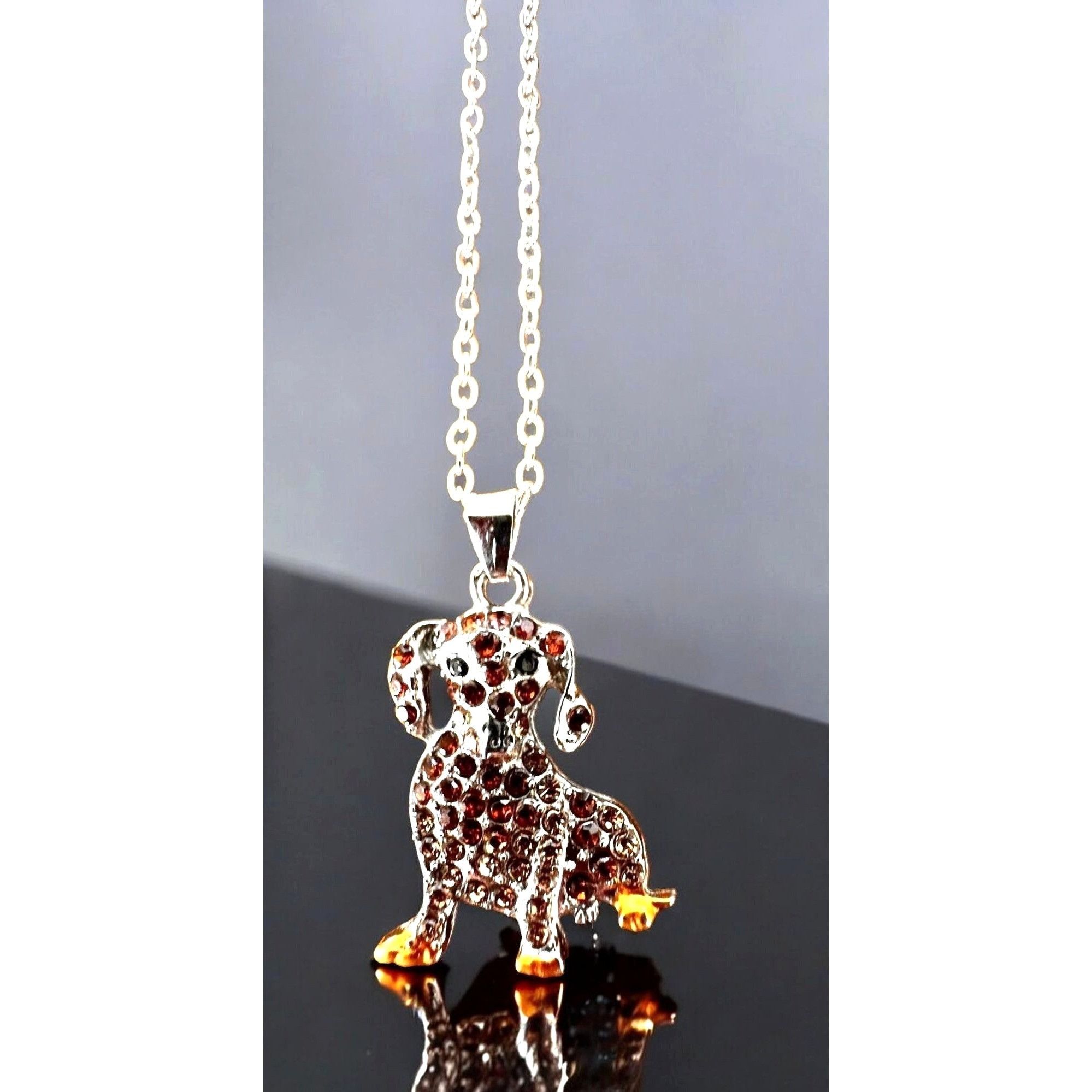 Handmade Dachshund Necklace New Rhinestones 16 inch Chain 2 piece Set Size ONE SIZE - 6 Thumbnail