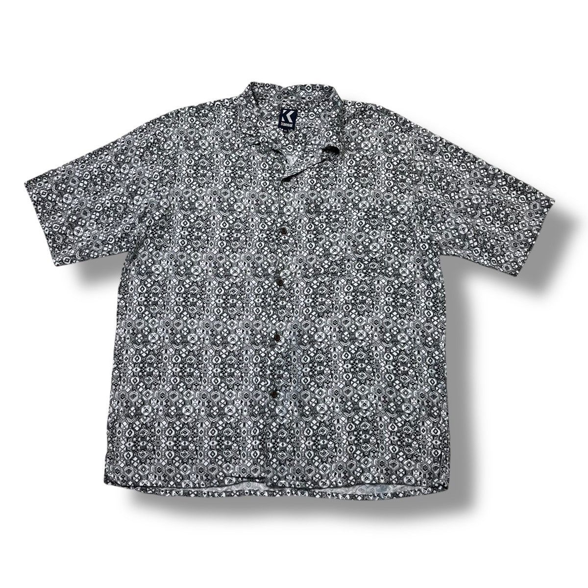 Yohji Yamamoto 90s🔥 KANSAI Geometric Print Short Sleeve Shirt - Size LL Size US L / EU 52-54 / 3 - 1 Thumbnail