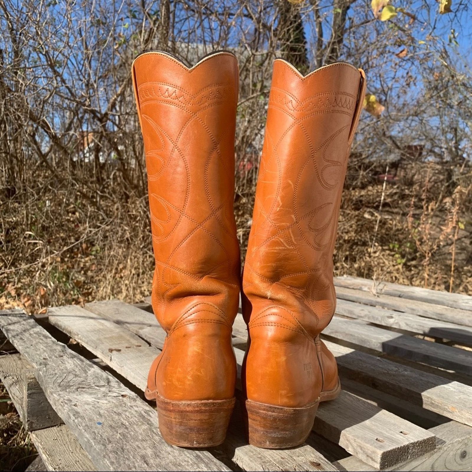 Frye Brown Leather Square Toe Western Boots factory 9.5D