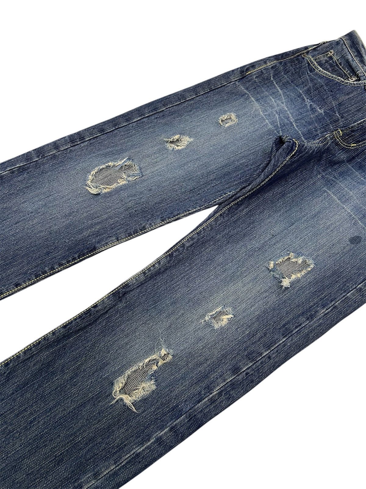 Japanese Brand × Vintage Vintage Japanese Blue Wash Denim Distressed Regular Jeans Size US 29 - 4 Thumbnail
