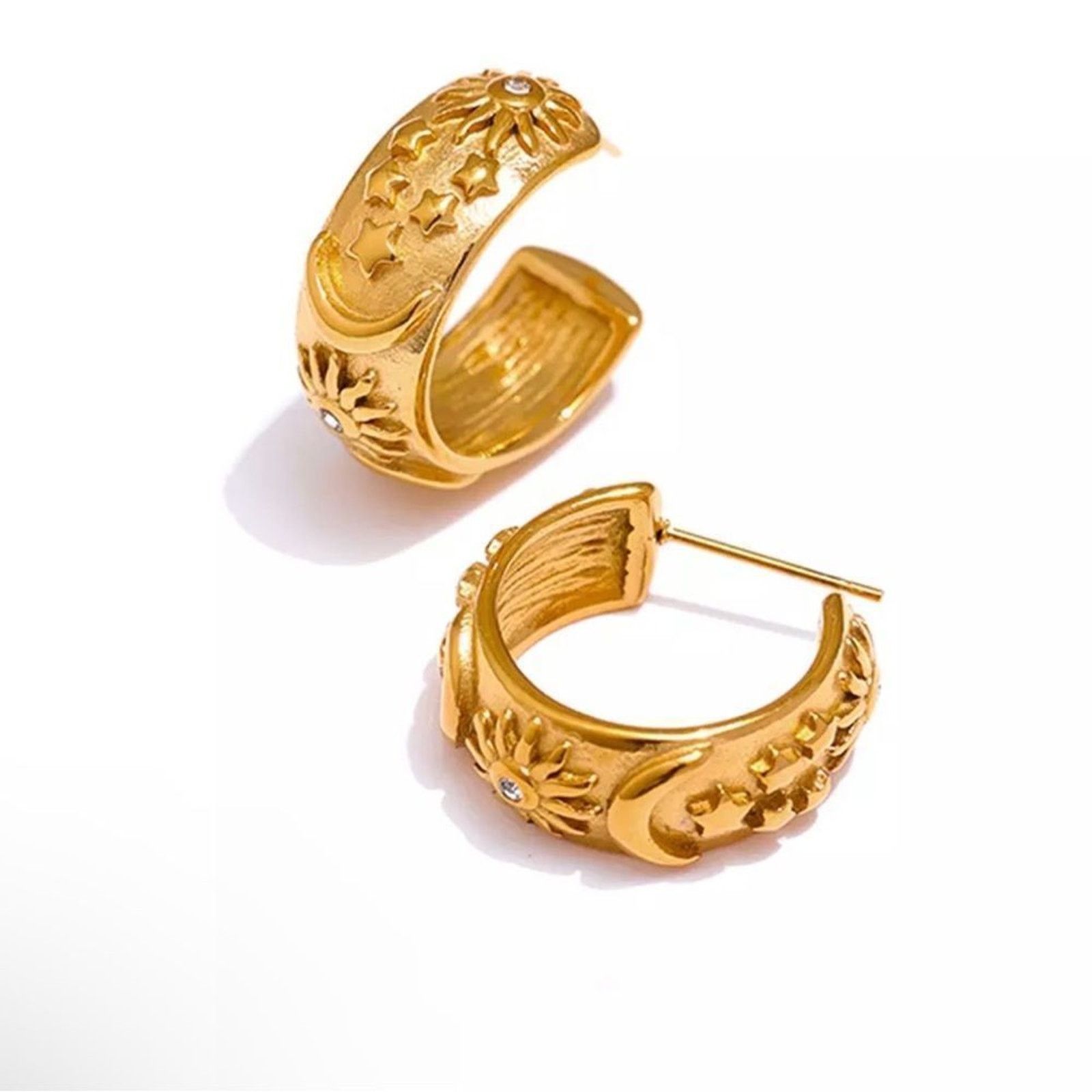 Other 18K Gold Plated Celestial Moon Start Hoop Earrings Size ONE SIZE - 1 Thumbnail