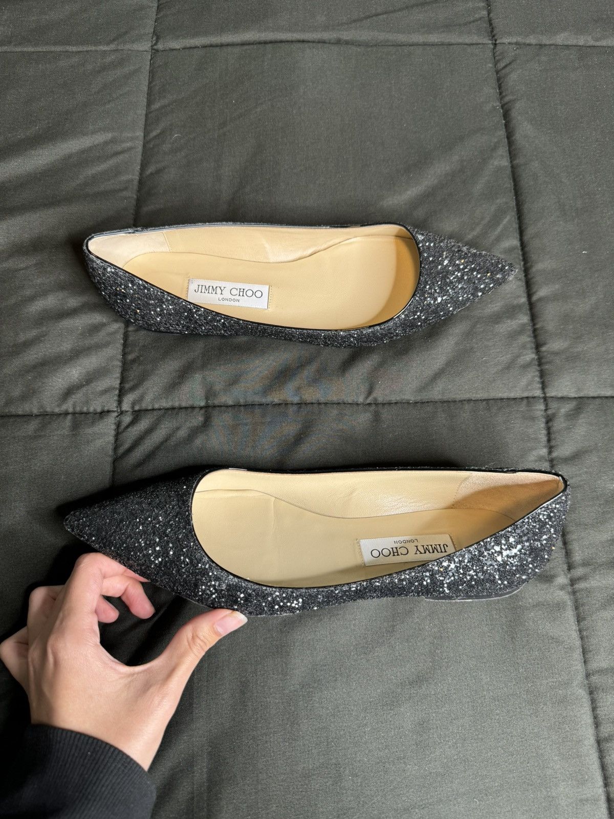 Jimmy Choo Jimmy Choo “Love/Alina Pointed-Toe Ballet” Glitter Flats Size US 9 / IT 39 - 1 Thumbnail