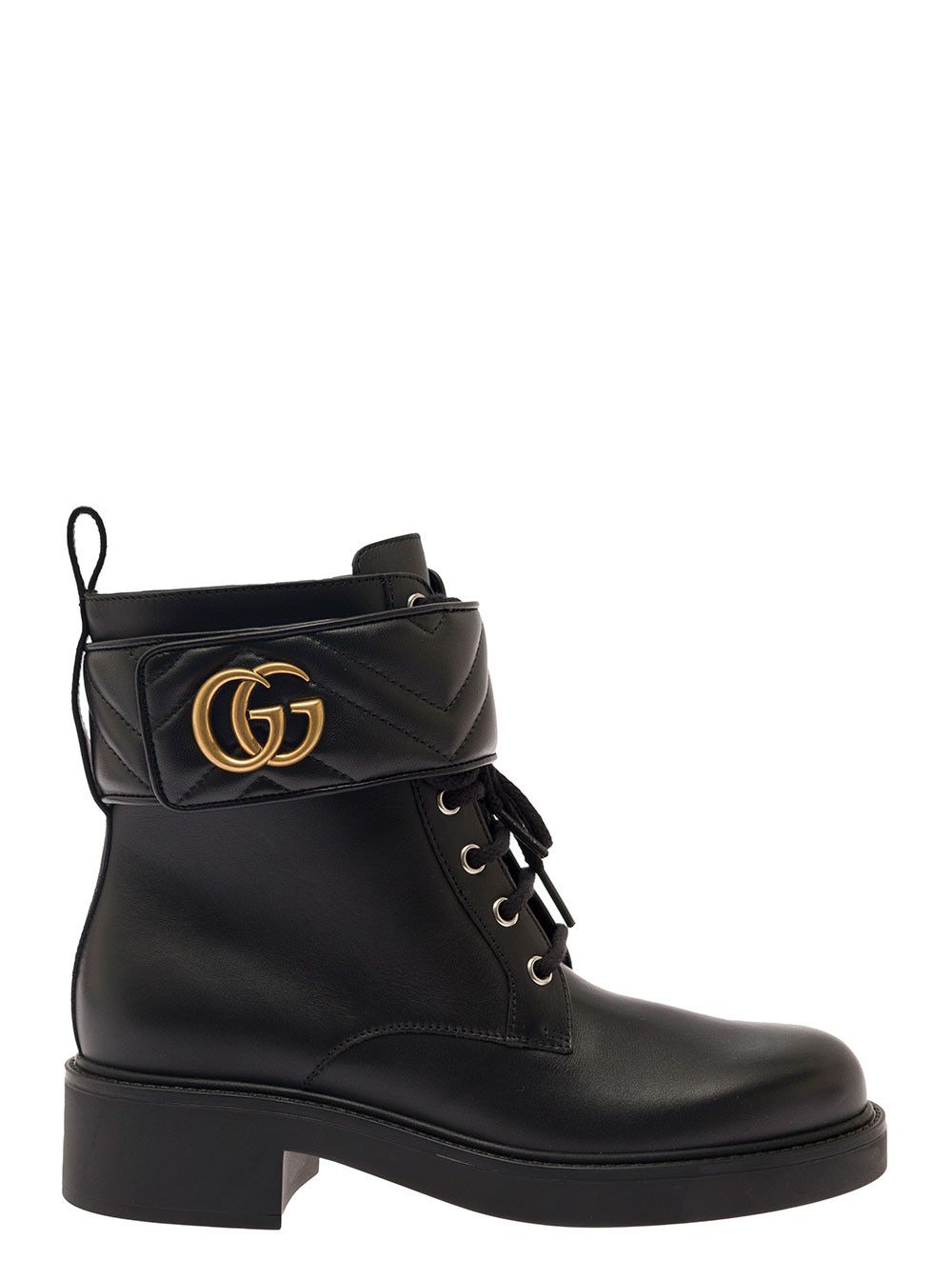 Gucci Black Ankle Boot with Double 'G' and Textured Hardware in Leather Woman Size US 6 / IT 36 - 1 Thumbnail