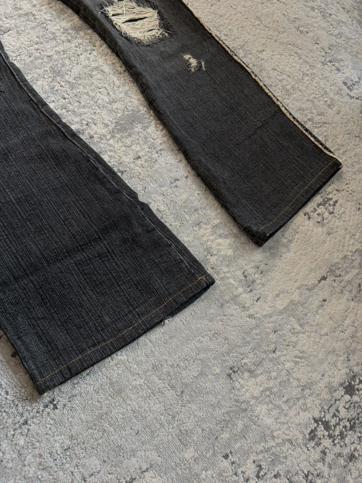 Obelisk Black Fringe Distressed Flare Curved Denim Size US 32 / EU 48 - 7 Thumbnail