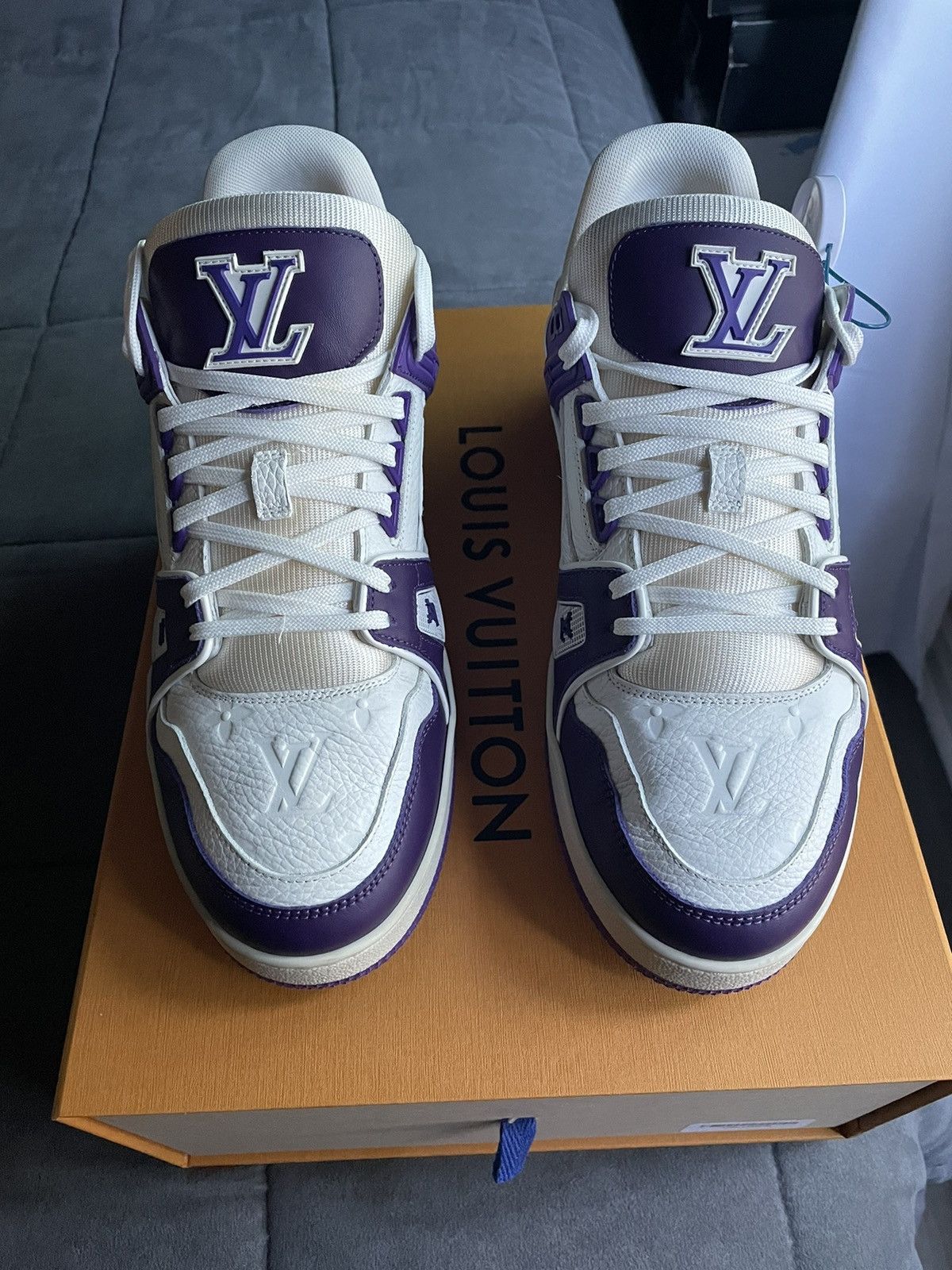 Pre-owned Louis Vuitton White Purple Monogram Trainer Shoes