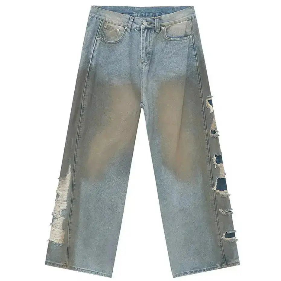 Japanese Brand Streetwear Distressed Hole Loose Straight Jeans y2k Size US 32 / EU 48 - 5 Thumbnail