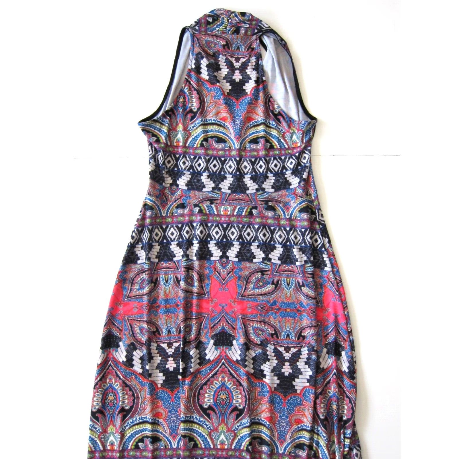 Vintage Viereck Blue Pink Floral Paisley Sleeveless Stretch High Neck Long Maxi Dress M Size M / US 6-8 / IT 42-44 - 6 Thumbnail