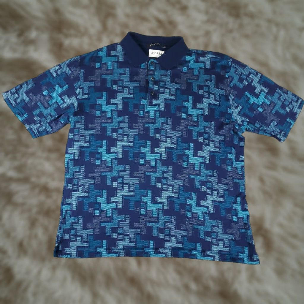 BUGATCHI BUGATCHI Polo Shirt Mens L Blue Geometric Casual Short Sleeve Shirt Mens Size US L / EU 52-54 / 3 - 1 Thumbnail