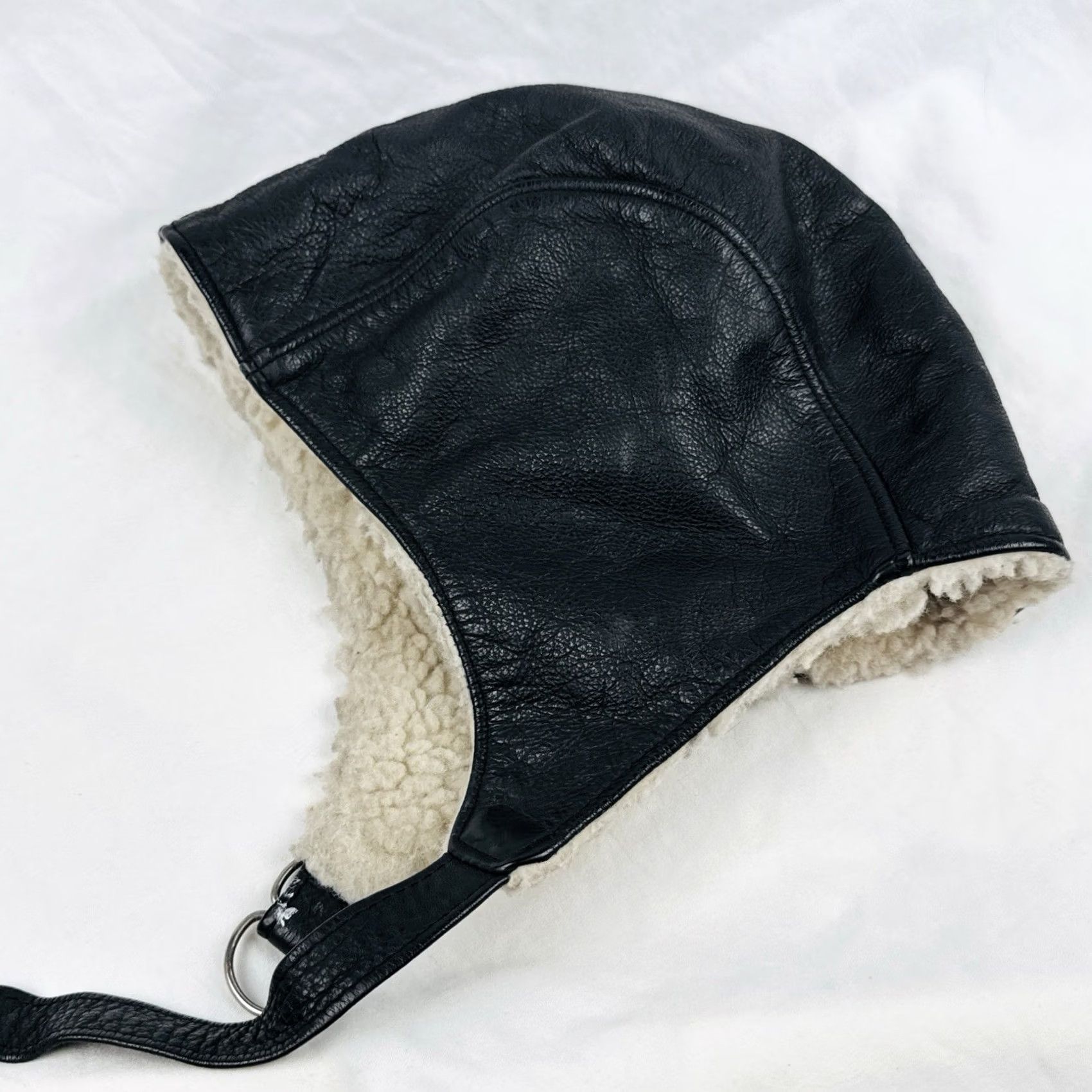 Vintage VINTAGE Leather Aviator Trapper Hat USA Shearling Lined Flight Cap Size L/XL Black Mens Size ONE SIZE - 2 Thumbnail