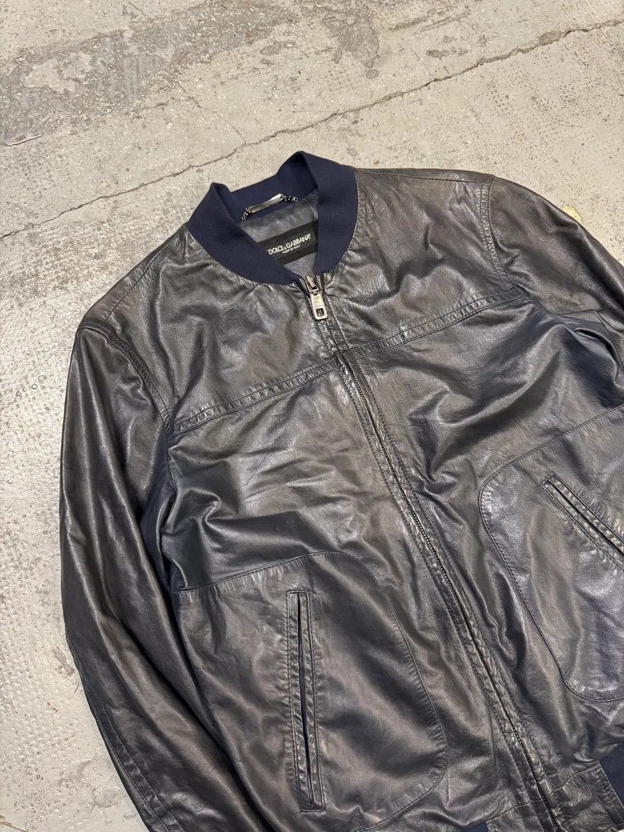 Dolce & Gabbana 2000s Dolce & Gabbana Navy Leather Bomber Jacket Size US M / EU 48-50 / 2 - 2 Thumbnail