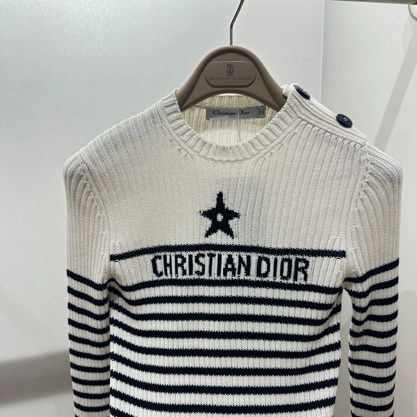 Christian Dior Monsieur Dior apr62 Star Slogan Stripe Shoulder-Tab Knit 36 Cotton Size XS / US 0-2 / IT 36-38 - 6 Thumbnail