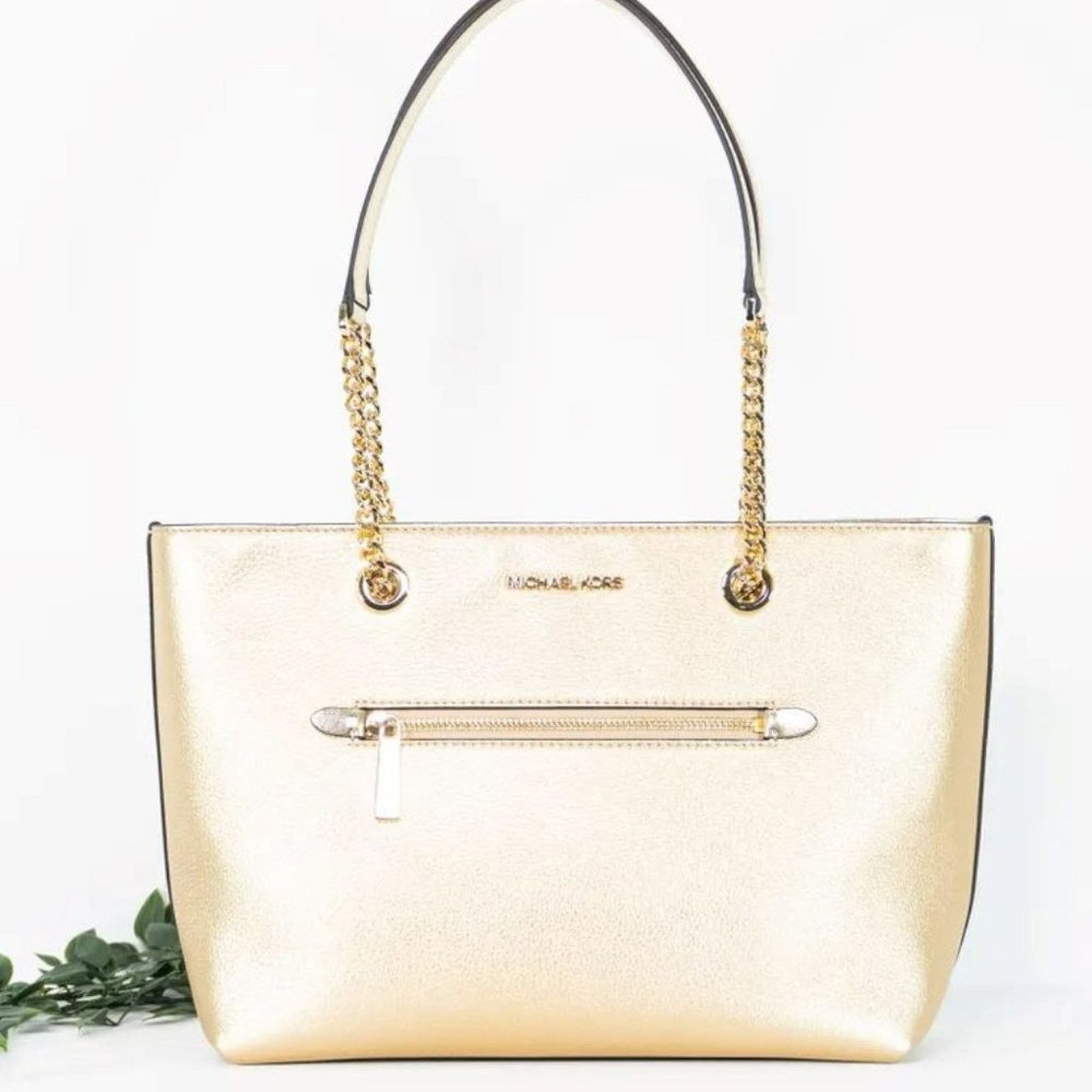 Michael Kors MICHAEL KORS Jet Set Pebbled Leather Chain Tote Bag Gold Size ONE SIZE - 1 Thumbnail