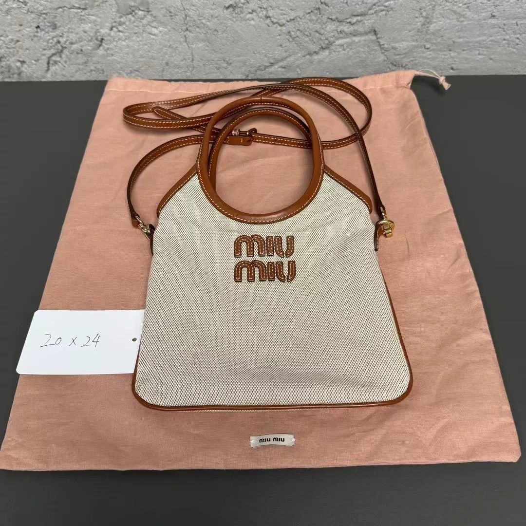 Miu Miu Miu Miu White Brown Canvas Tote Bag Size US 26 / EU 42 - 1 Thumbnail