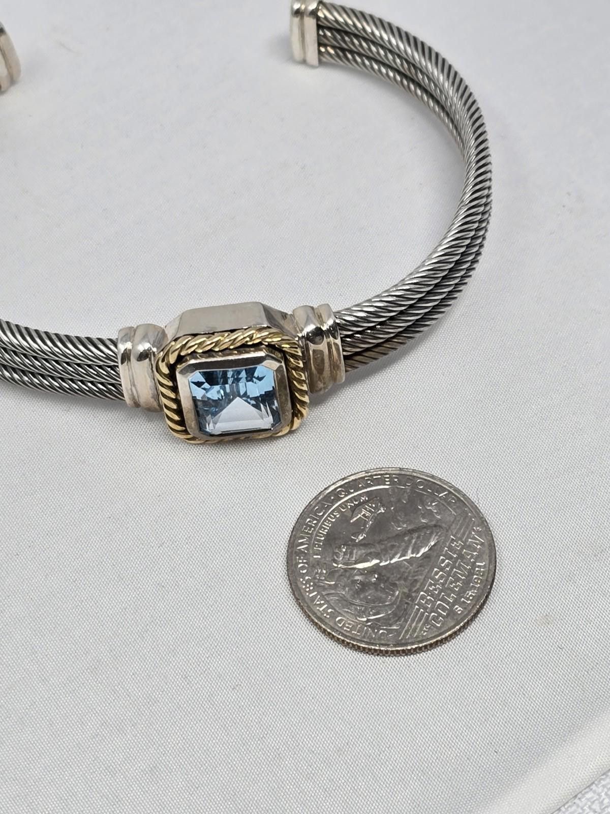 The Unbranded Brand Sterling Silver & 14K Gold Cable Cuff Bracelet w/ Blue Topaz Size ONE SIZE - 2 Thumbnail