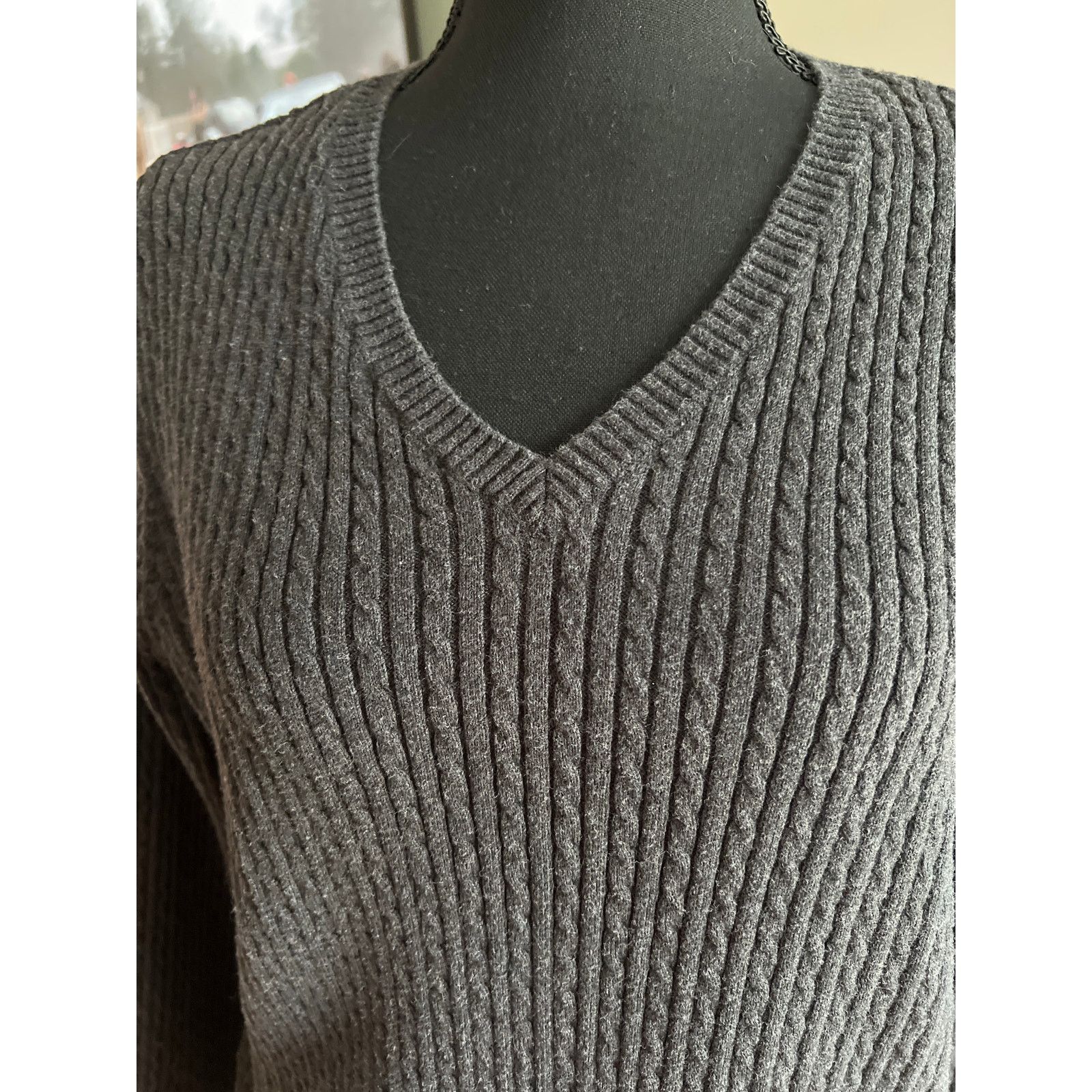 Other Pria Woman Cable Knit V-neck Gray Sweater Plus size 2X Size XXL / US 16-18 / IT 52-54 - 3 Thumbnail