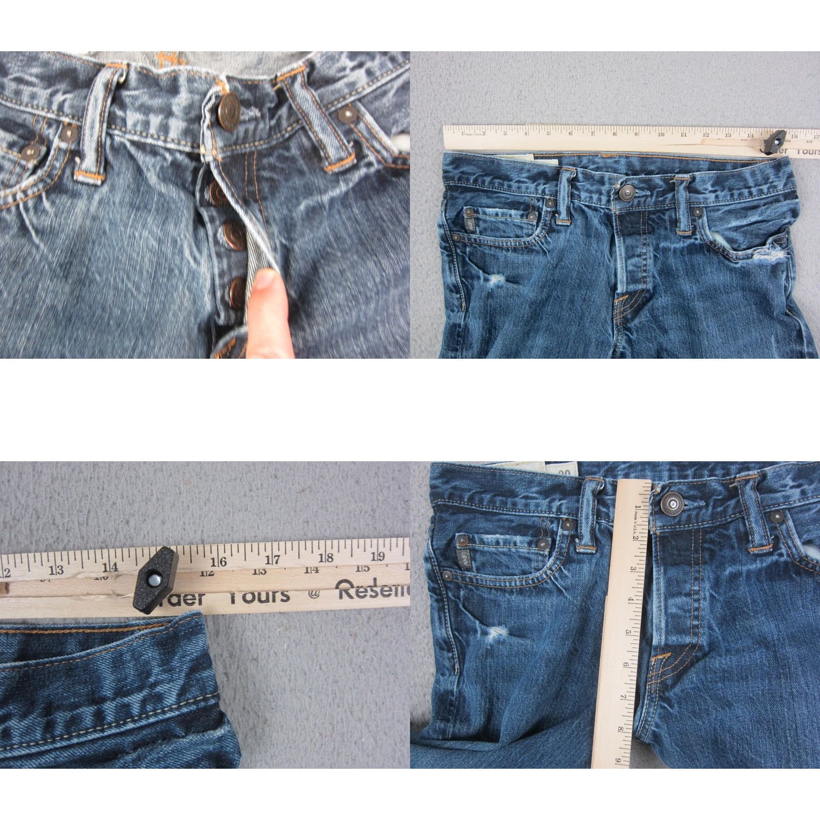 Abercrombie & Fitch Abercrombie Jeans Mens Slim Straight Blue Denim Button Fly 30x32 5-Pocket Distress Vintage No Size US 30 / EU 46 - 8 Thumbnail