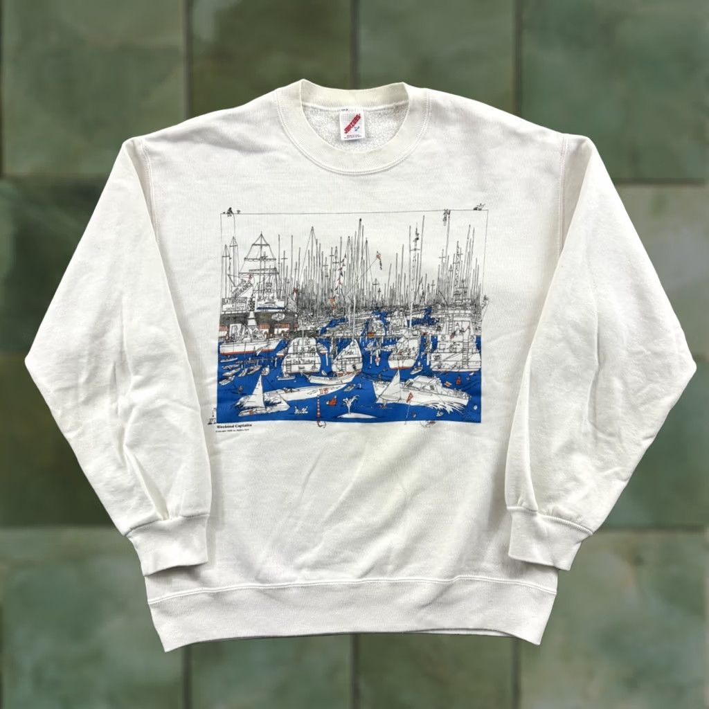 Jerzees VINTAGE Jerzees Sweatshirt Mens Large White 80s 90s Pullover Crew Neck Long Sleeve Graphic Print Size US L / EU 52-54 / 3 - 1 Thumbnail