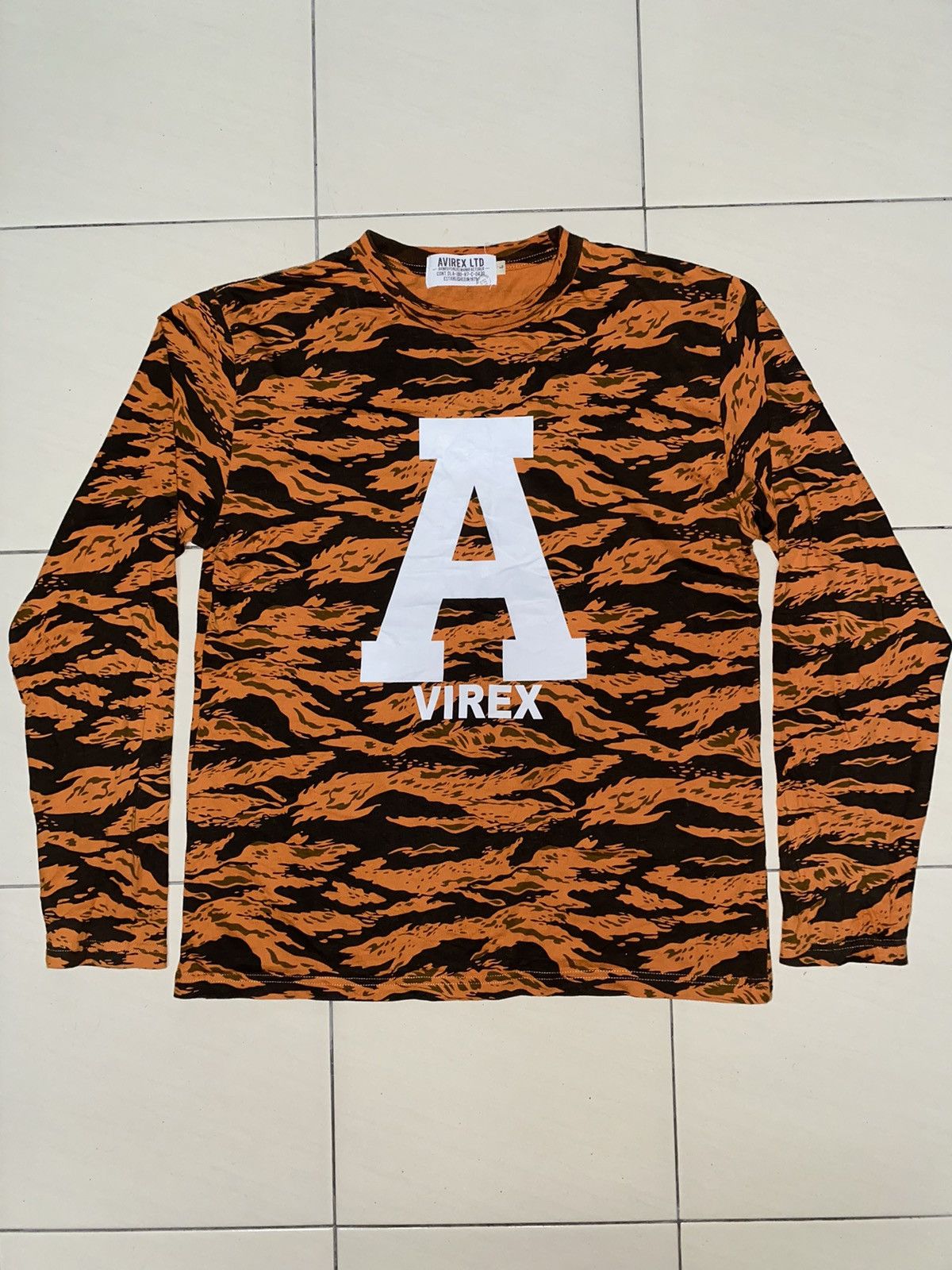 image of Avirex Orange Tiger Striped Longsleeve in Orange Camo, Men's (Size Large)