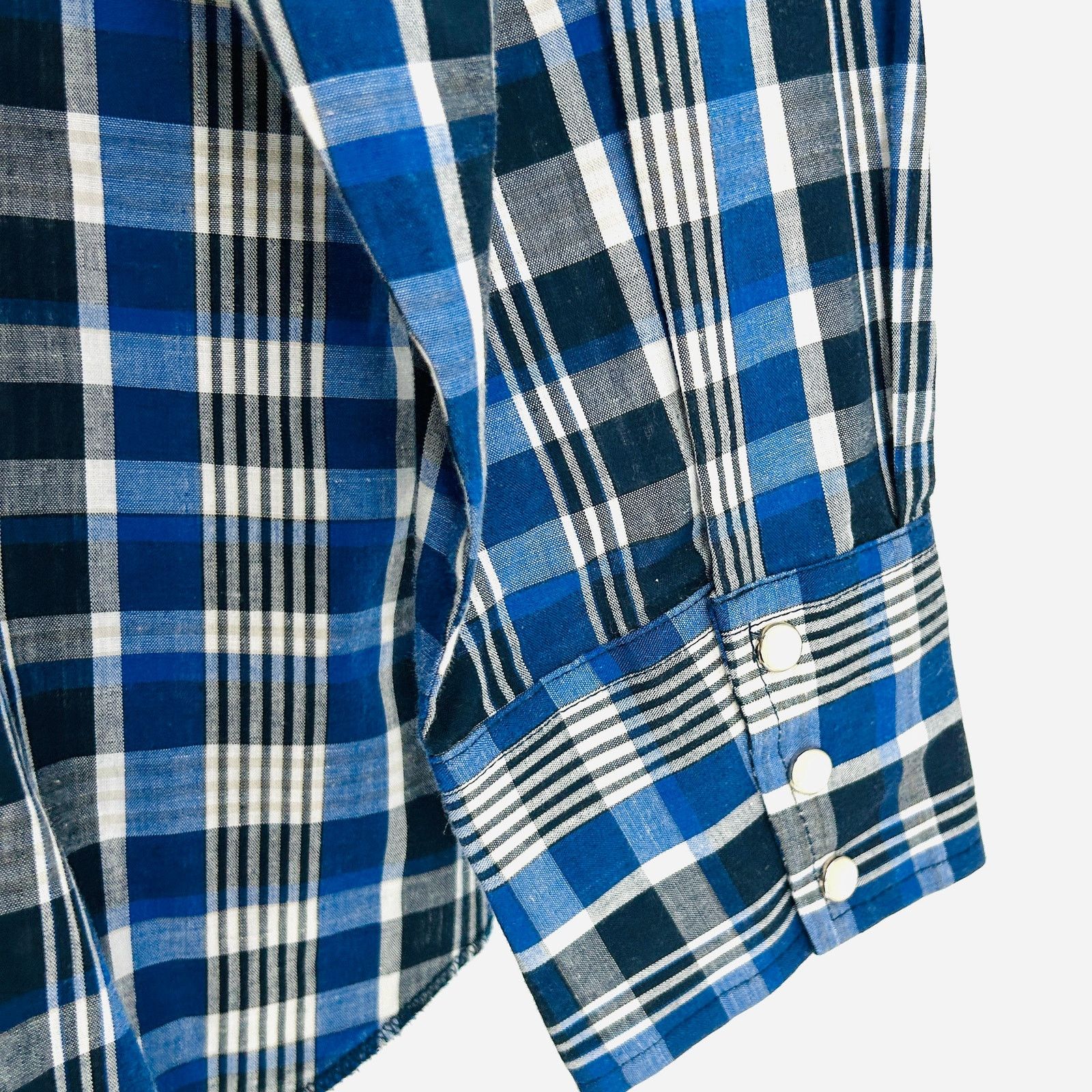 Rustler Blue Black Plaid Cotton Blend Western Pearl Snap Shirt Size US XL / EU 56 / 4 - 4 Thumbnail